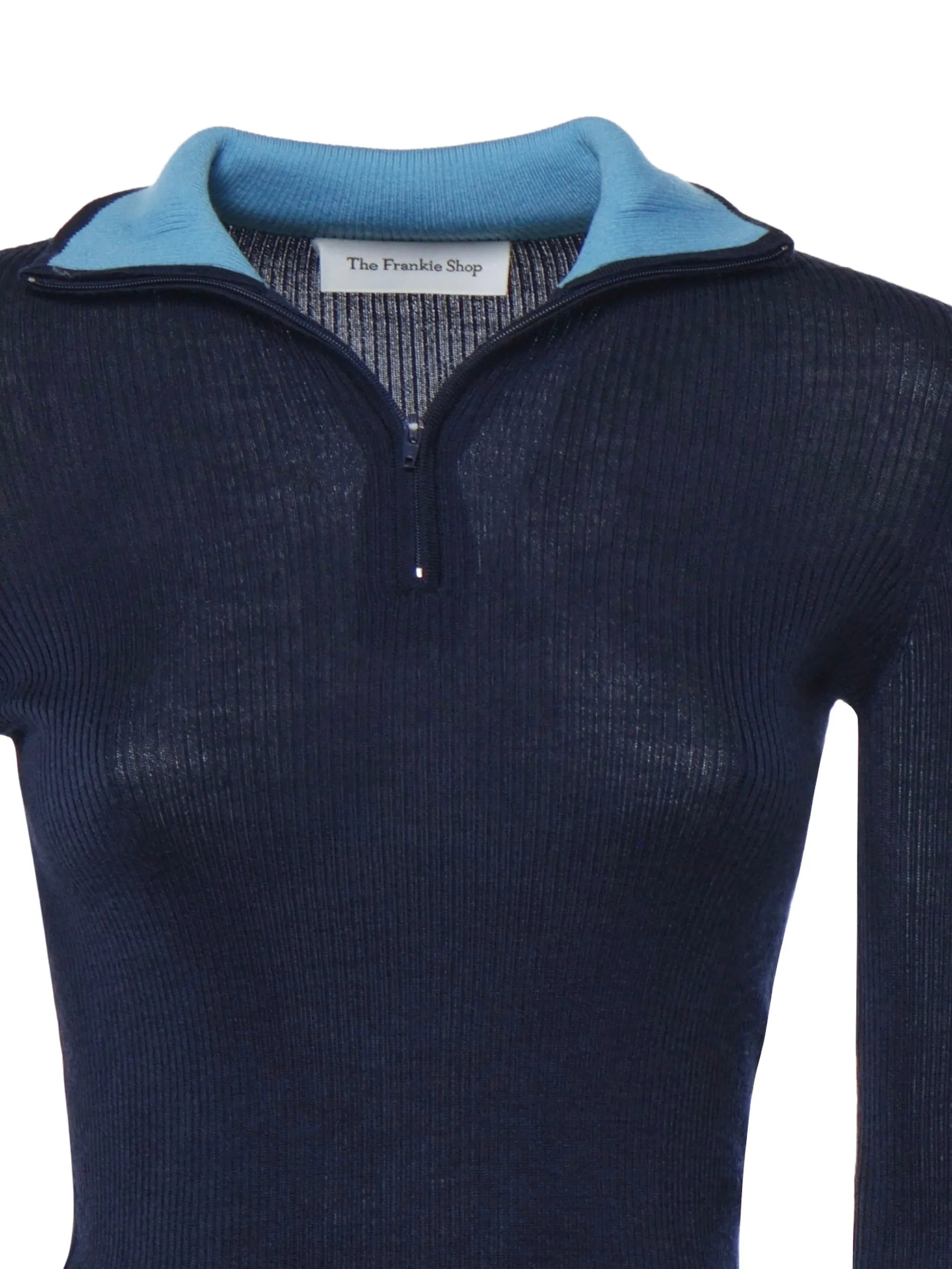 Sade ribbed-knit zip-up sweater