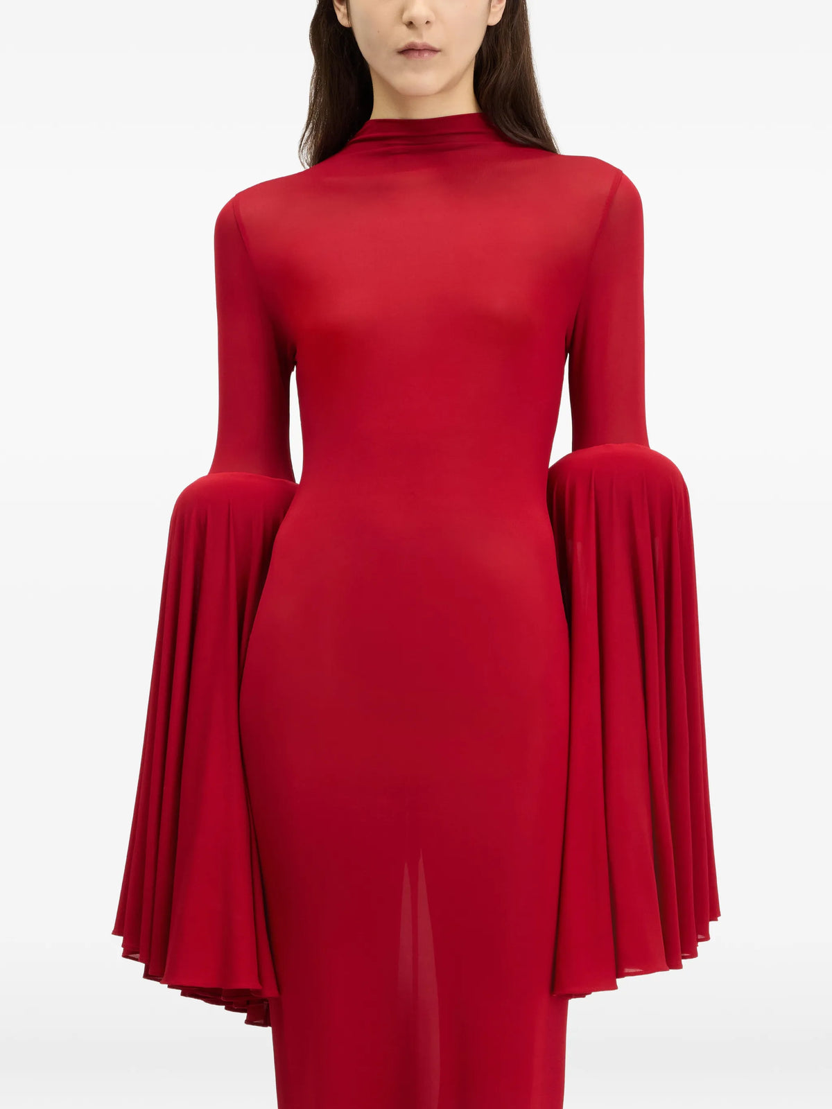 pleated-sleeve long dress