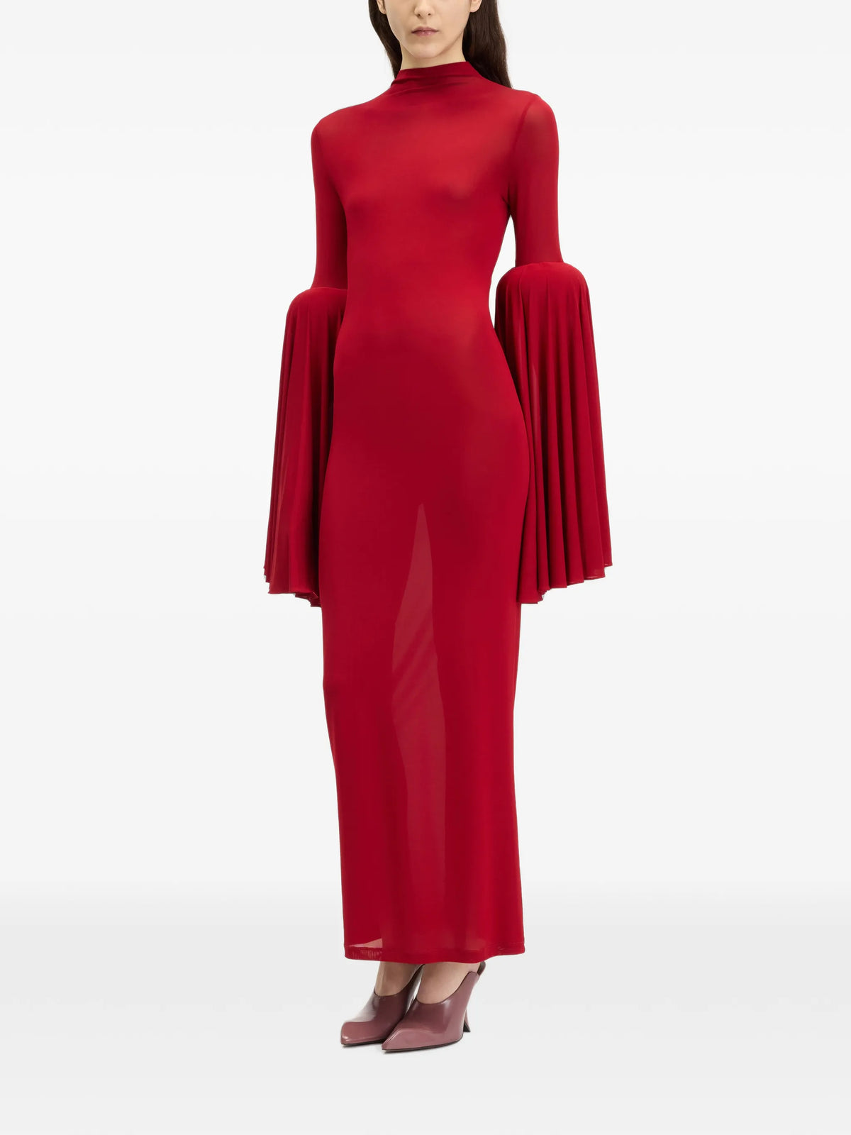 pleated-sleeve long dress
