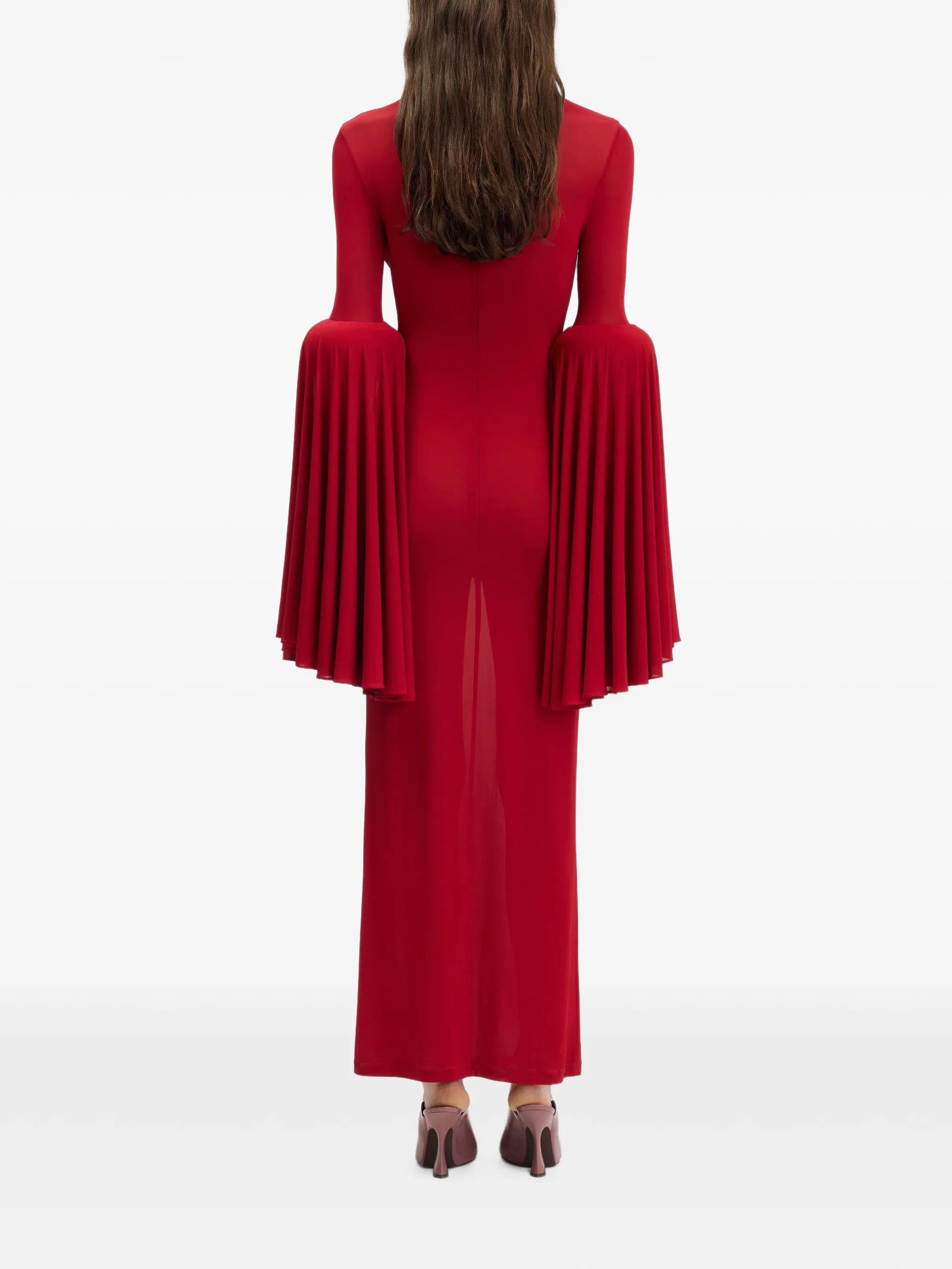 pleated-sleeve long dress