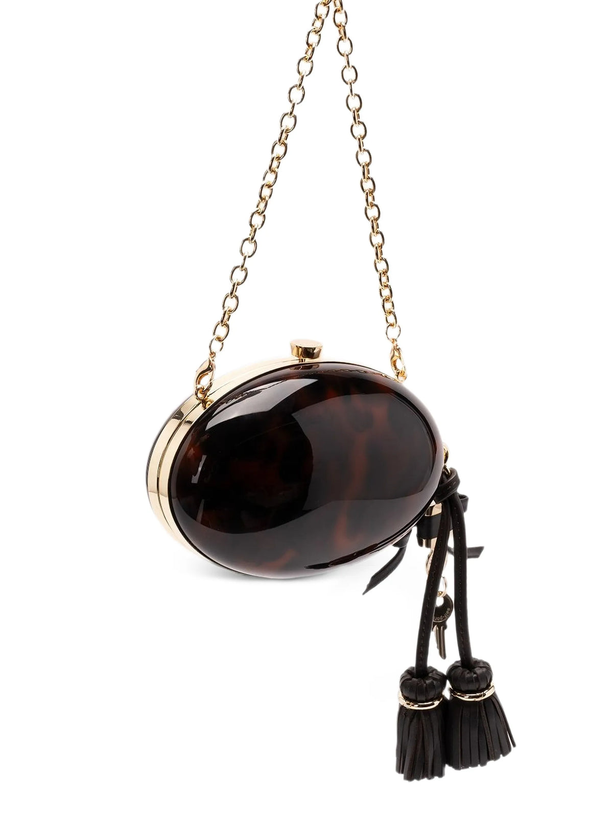 tortoiseshell-effect tassel-detail clutch bag