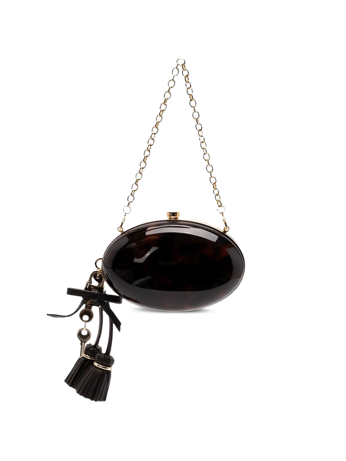 tortoiseshell-effect tassel-detail clutch bag