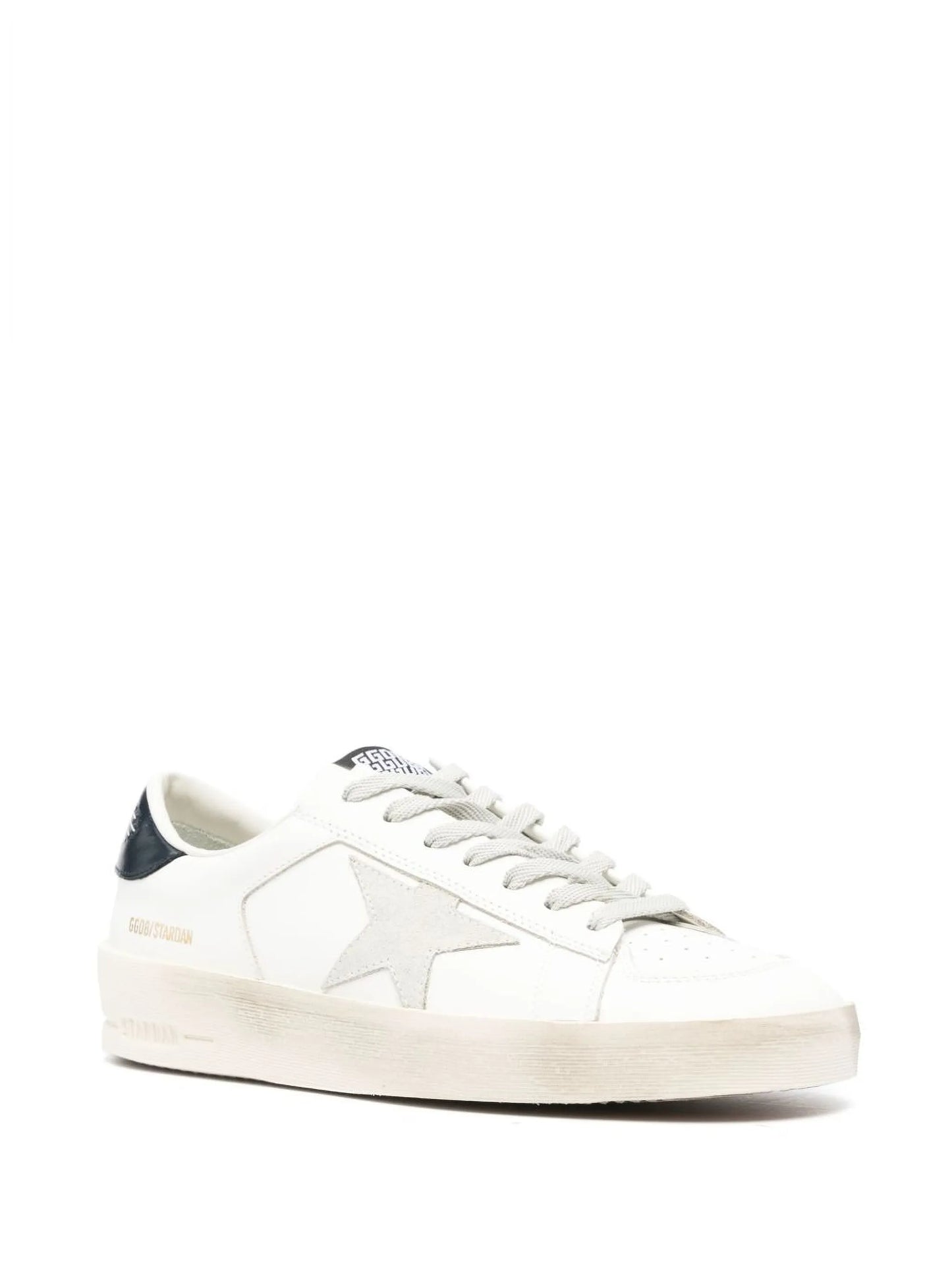 Stardan with star in ice-gray suede and blu-navy heels tab