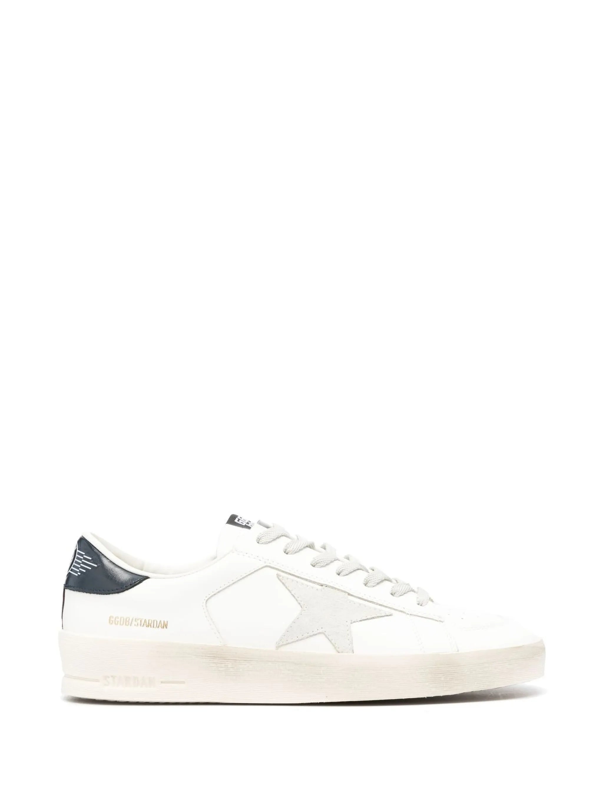 Stardan with star in ice-gray suede and blu-navy heels tab