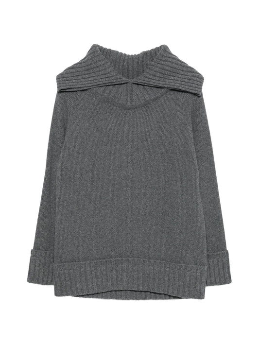 wide-collar ribbed sweater