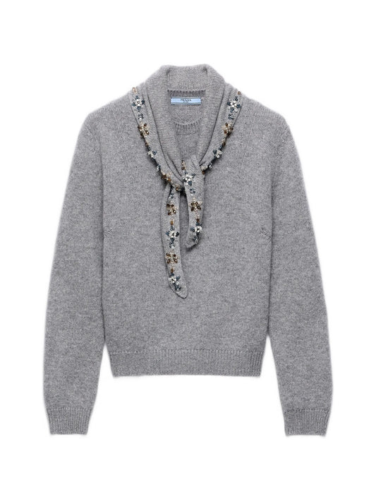 cashmere crew-neck sweater with scarf