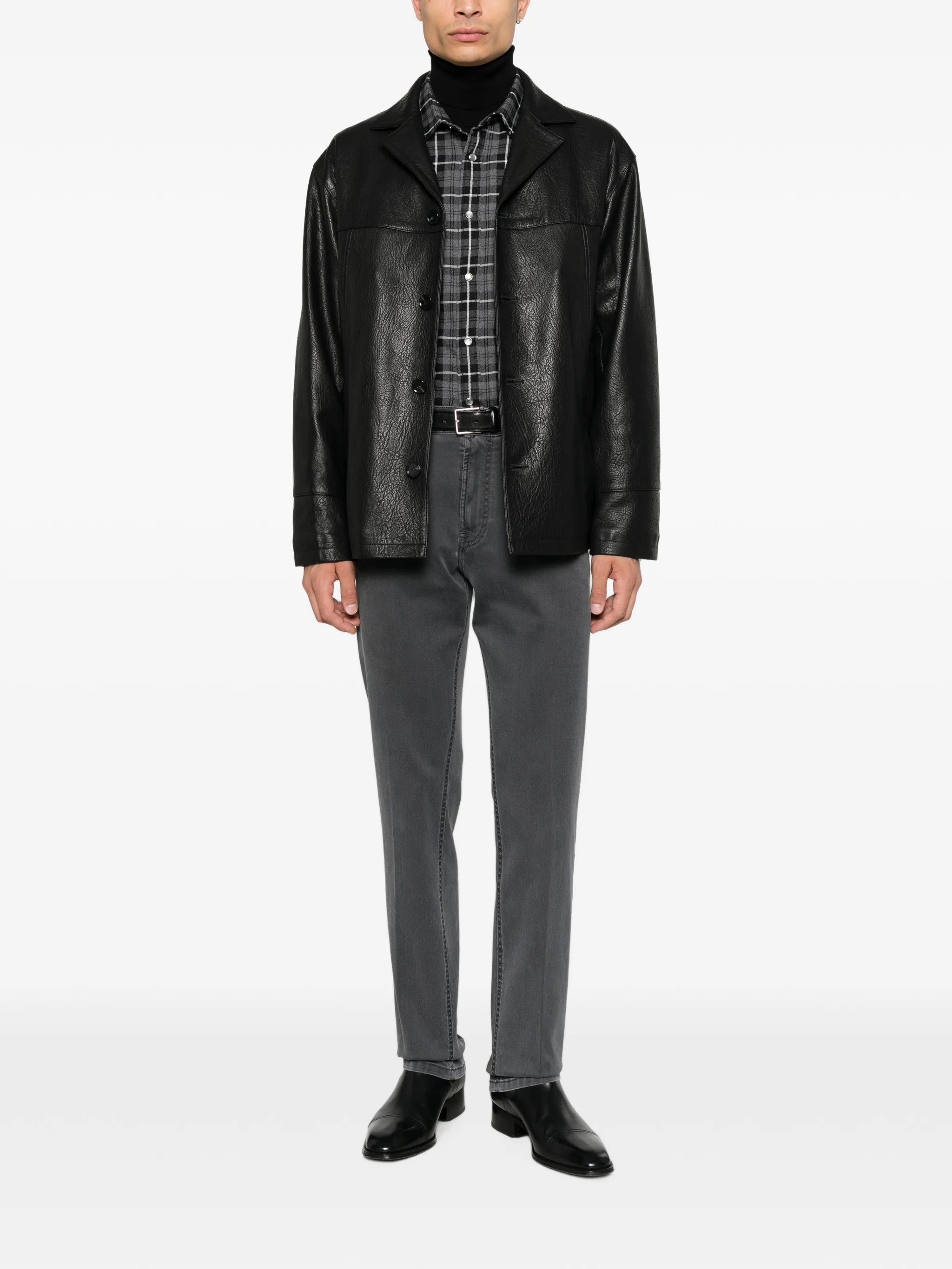 check-pattern button-down shirt