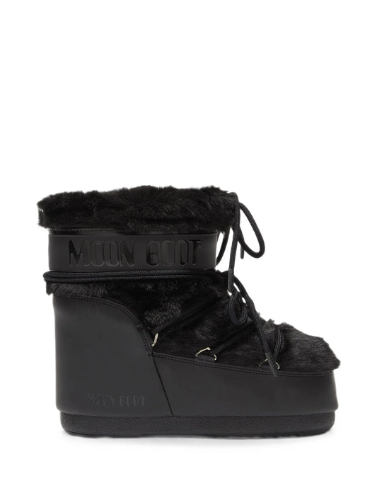 icon low black faux-fur boots
