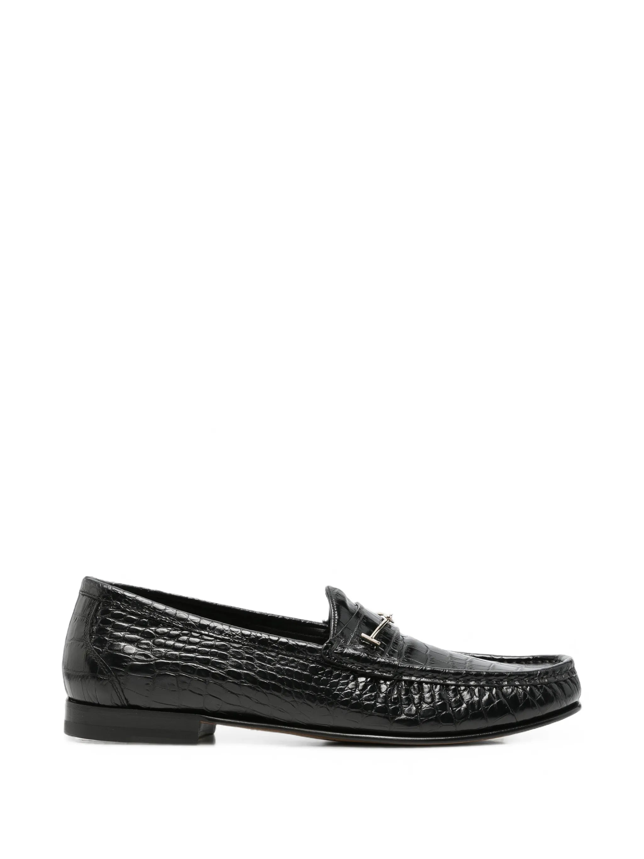 crocodile-effect T-bar loafers