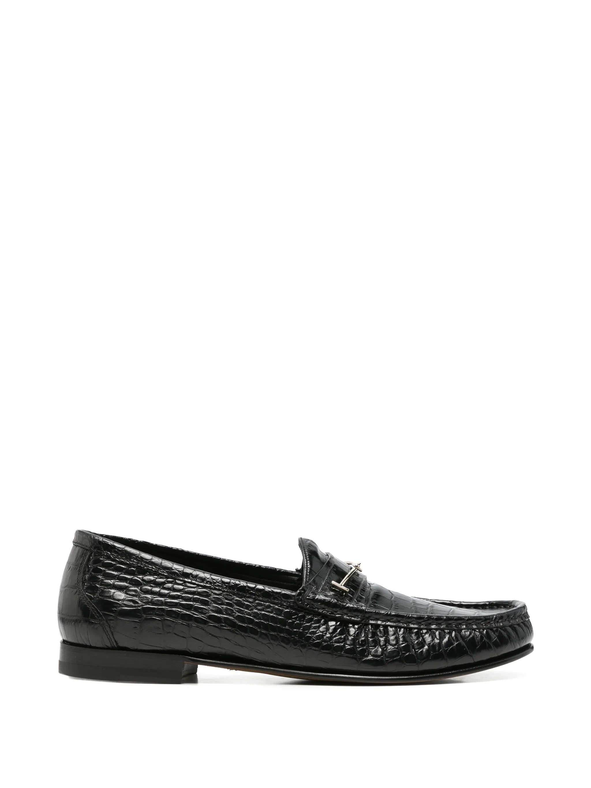 crocodile-effect T-bar loafers