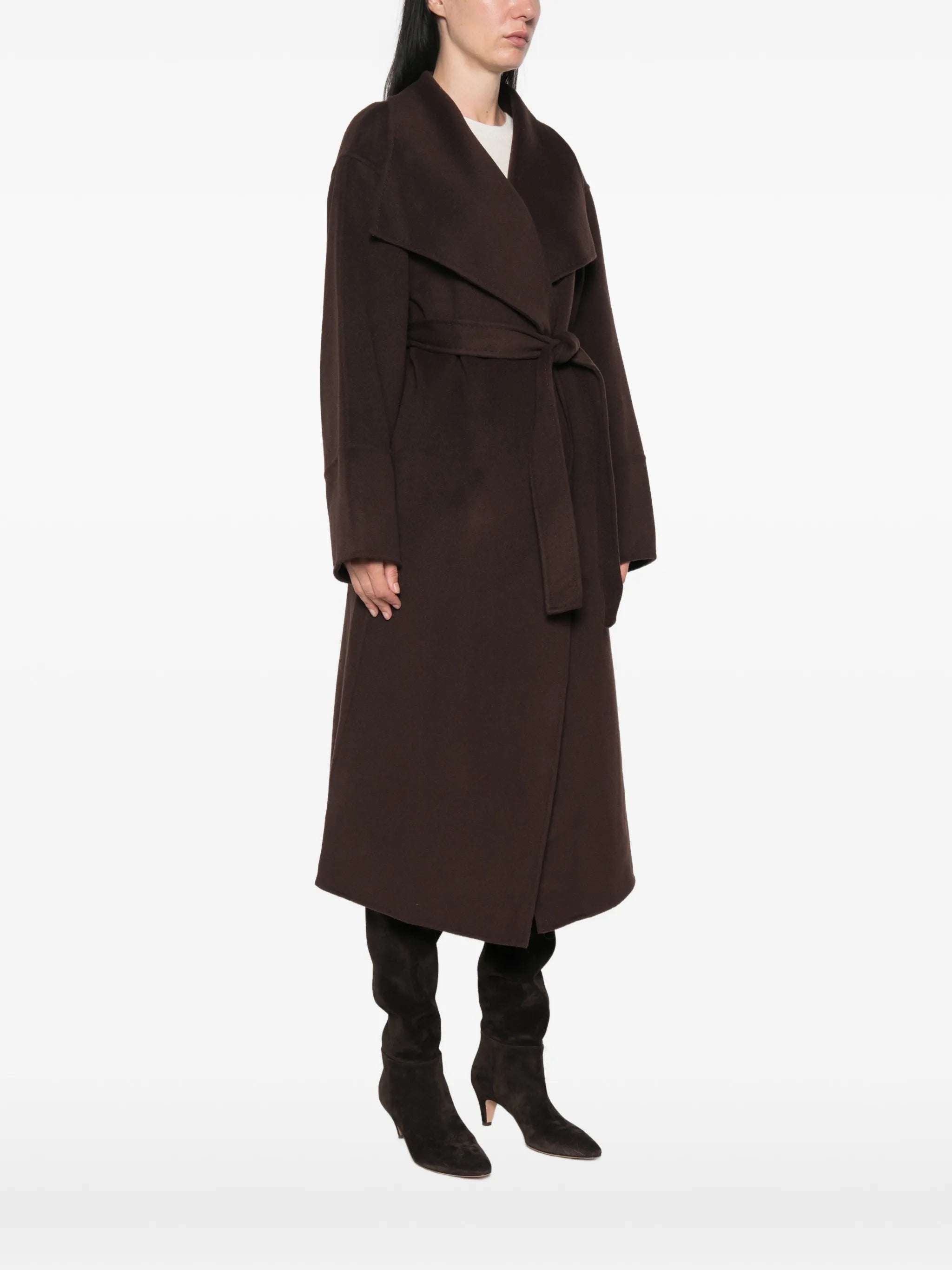 belted shawl-collar coat
