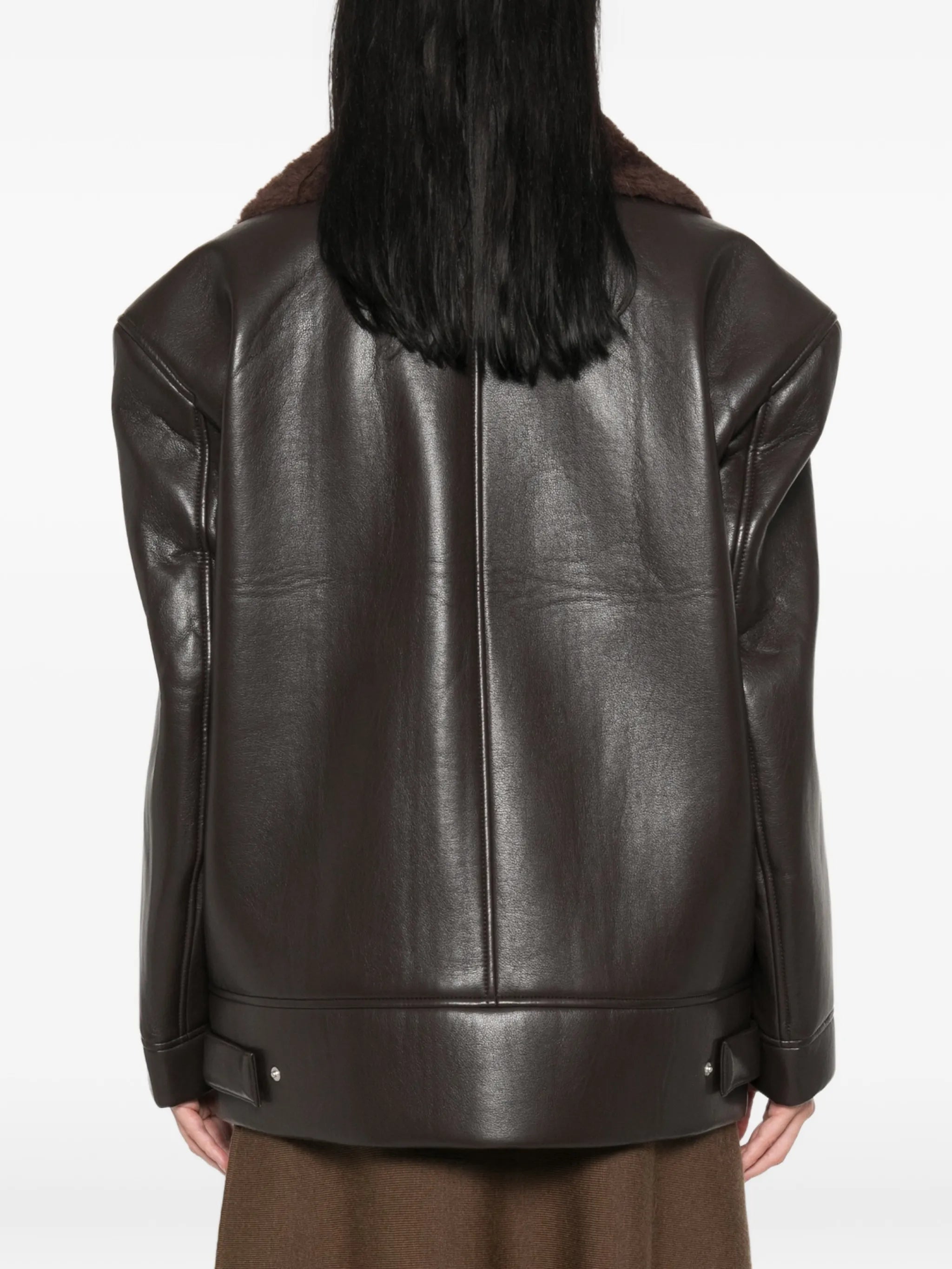 shearling-collar faux-leather jacket