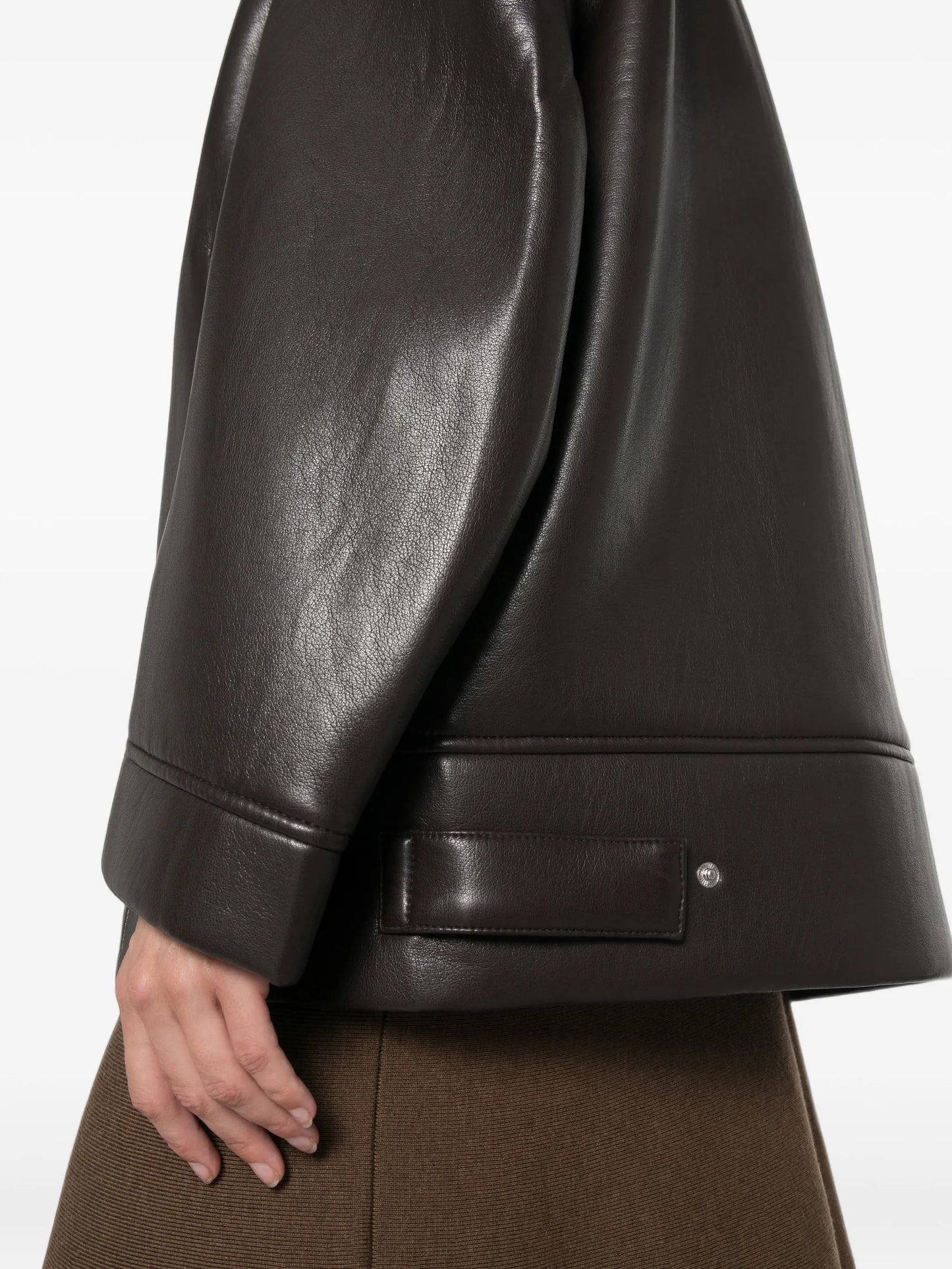 shearling-collar faux-leather jacket