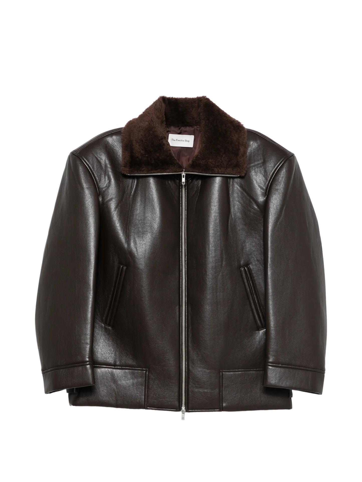 shearling-collar faux-leather jacket