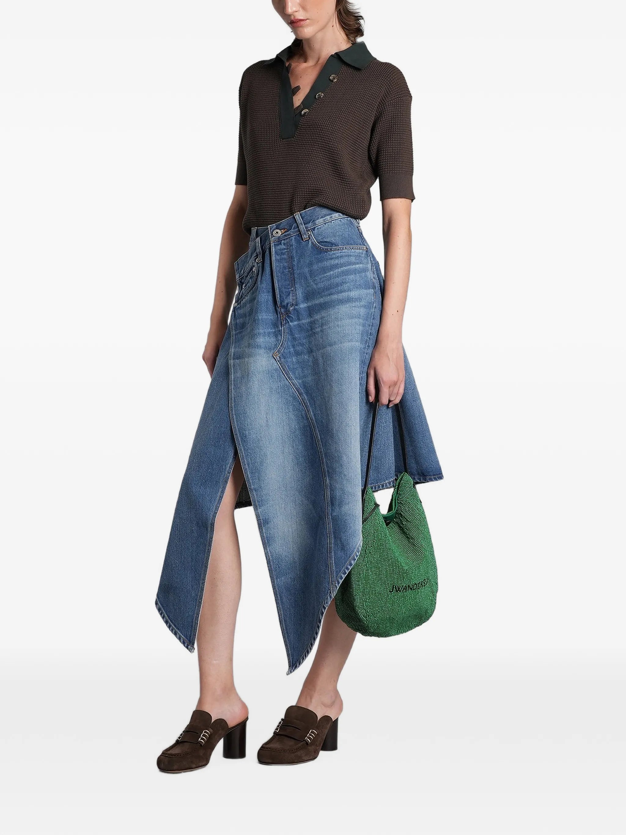 asymmetric-hem panelled midi skirt