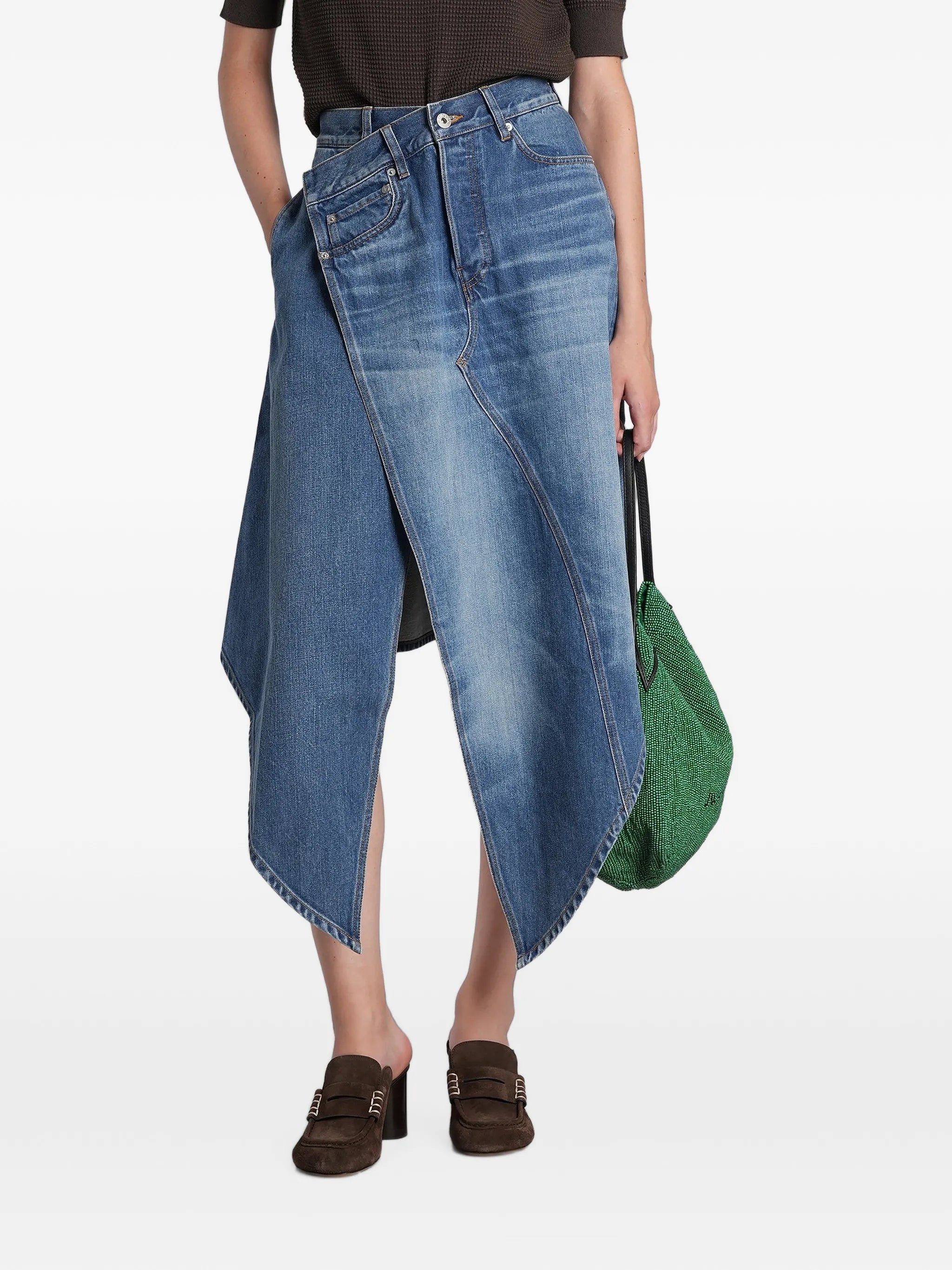 asymmetric-hem panelled midi skirt