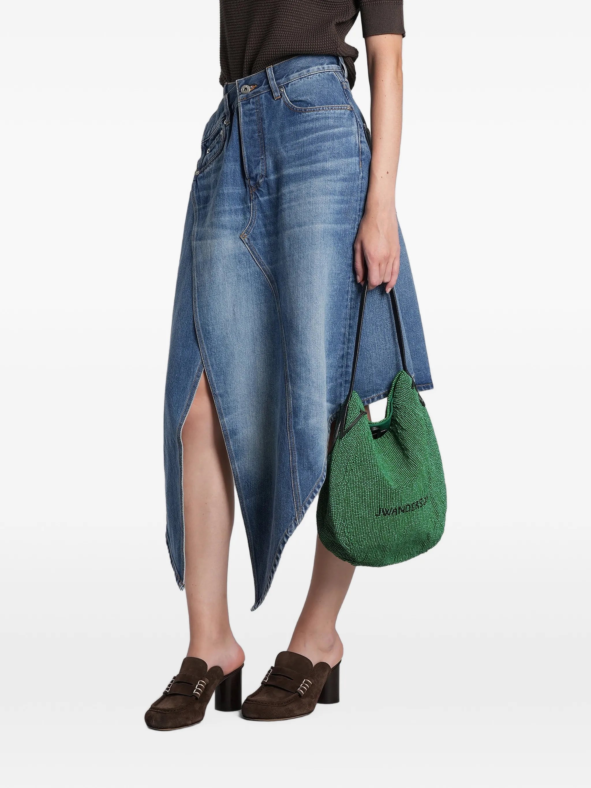 asymmetric-hem panelled midi skirt