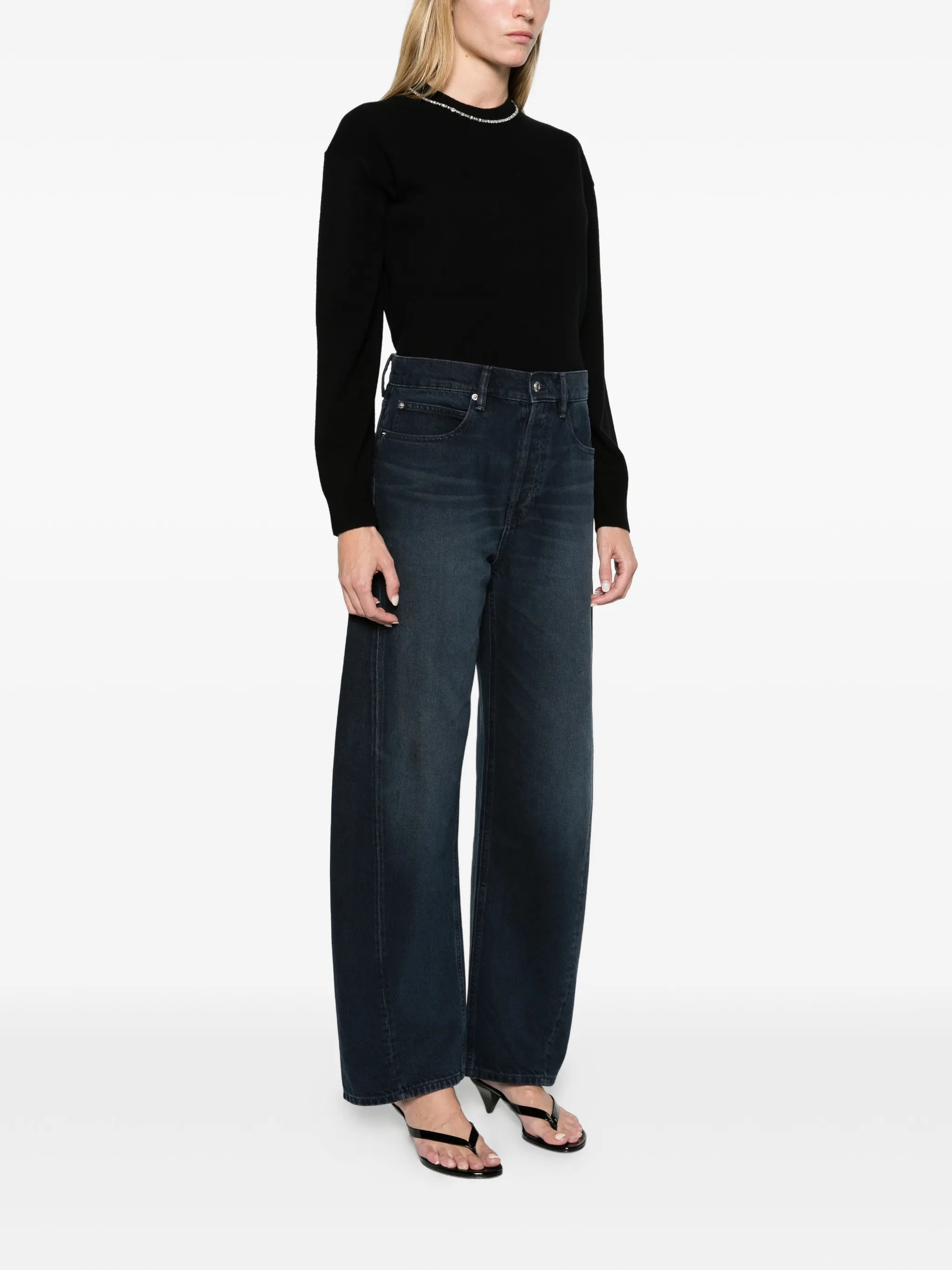 float mid-rise relaxed crystal hotfix logo fly jeans