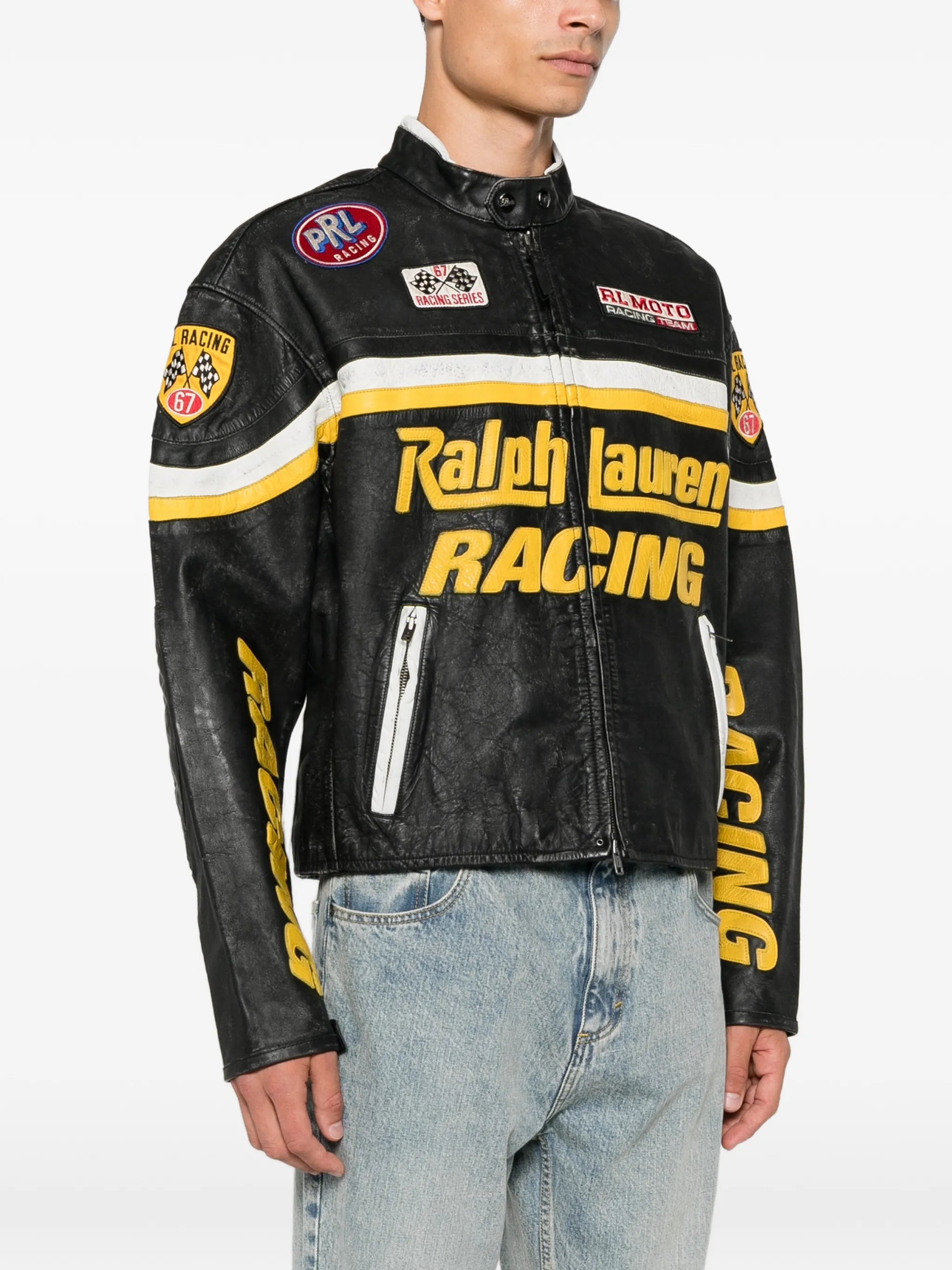 logo-patch leather jacket