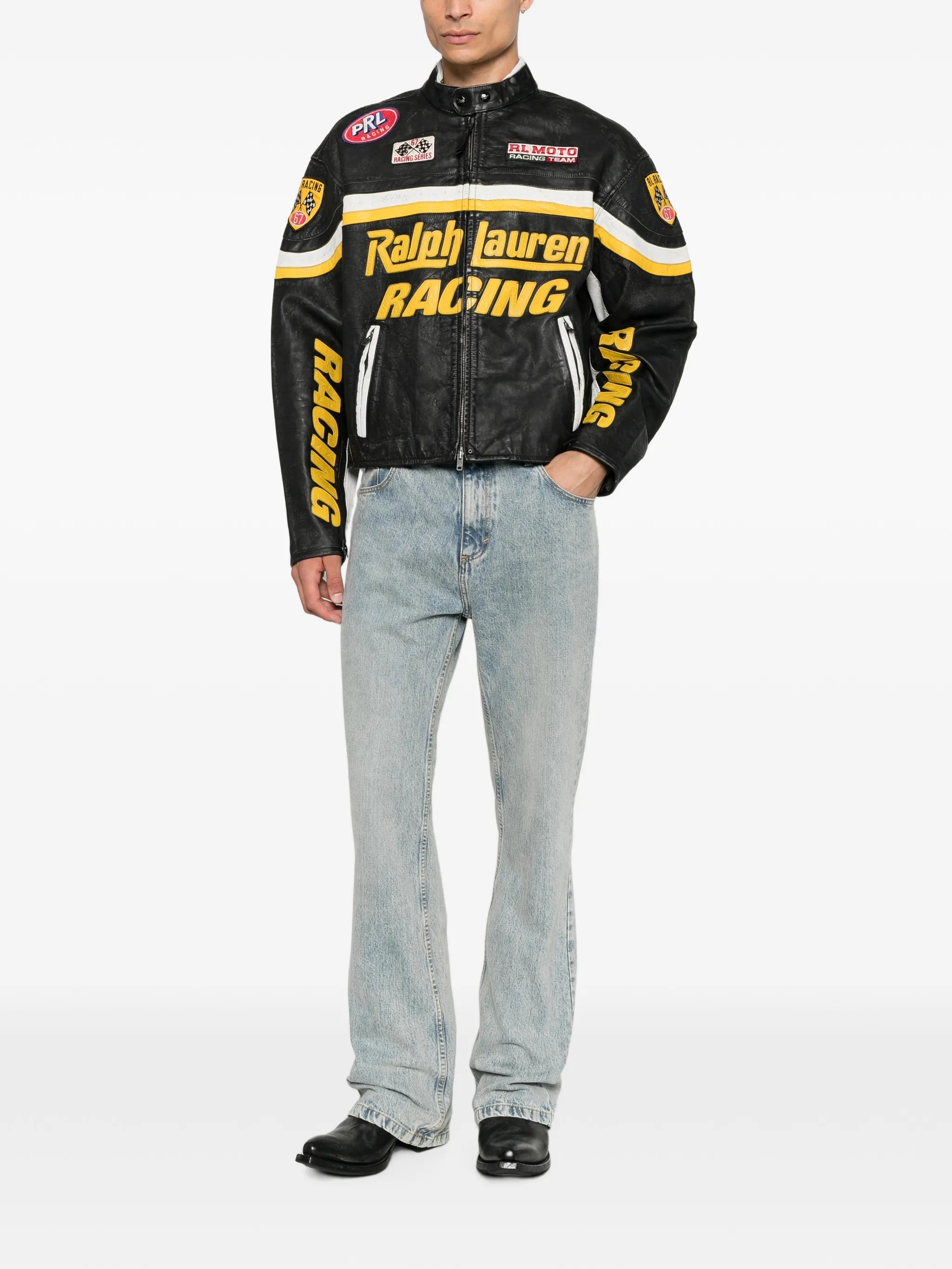 logo-patch leather jacket
