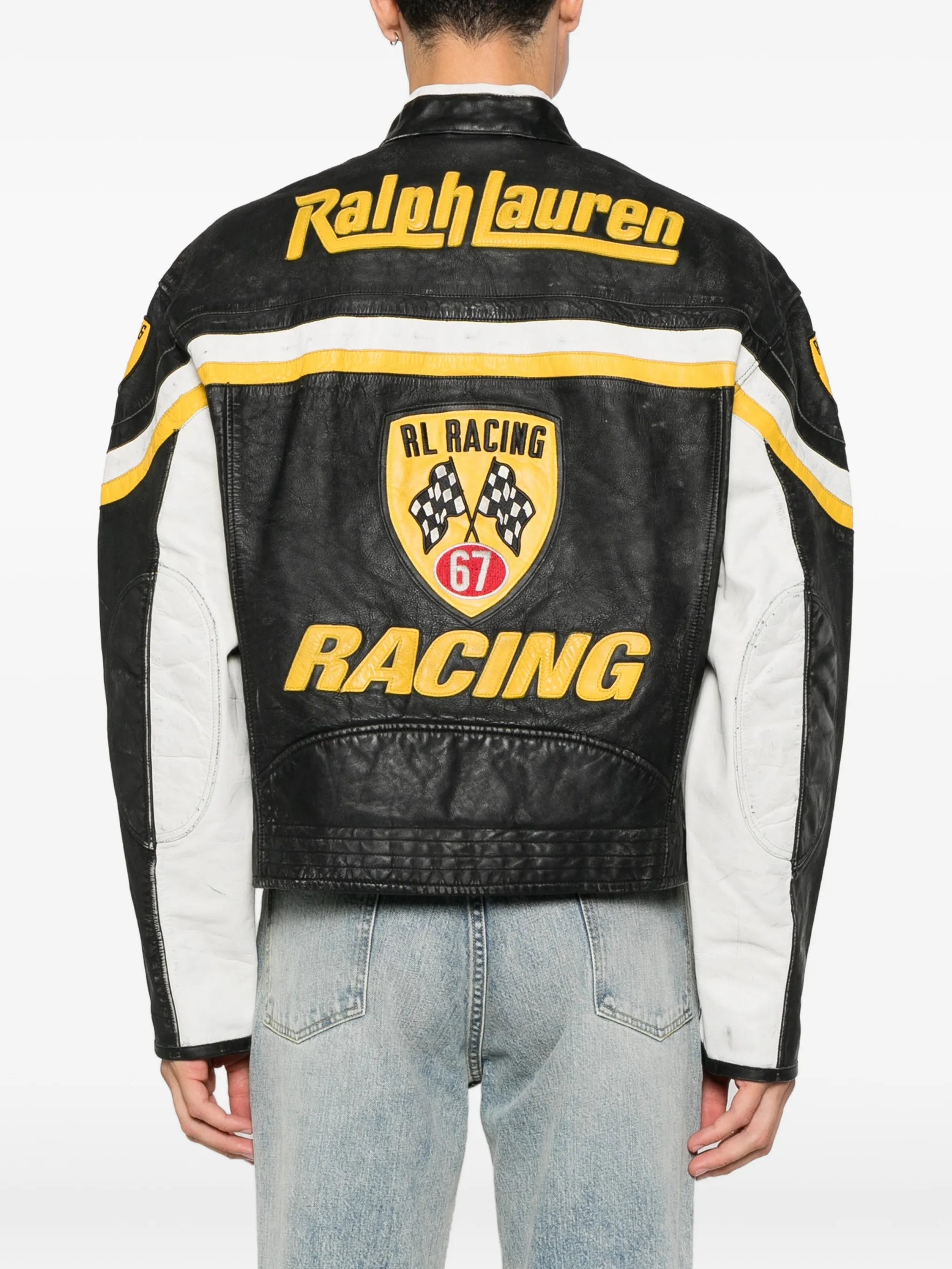 logo-patch leather jacket