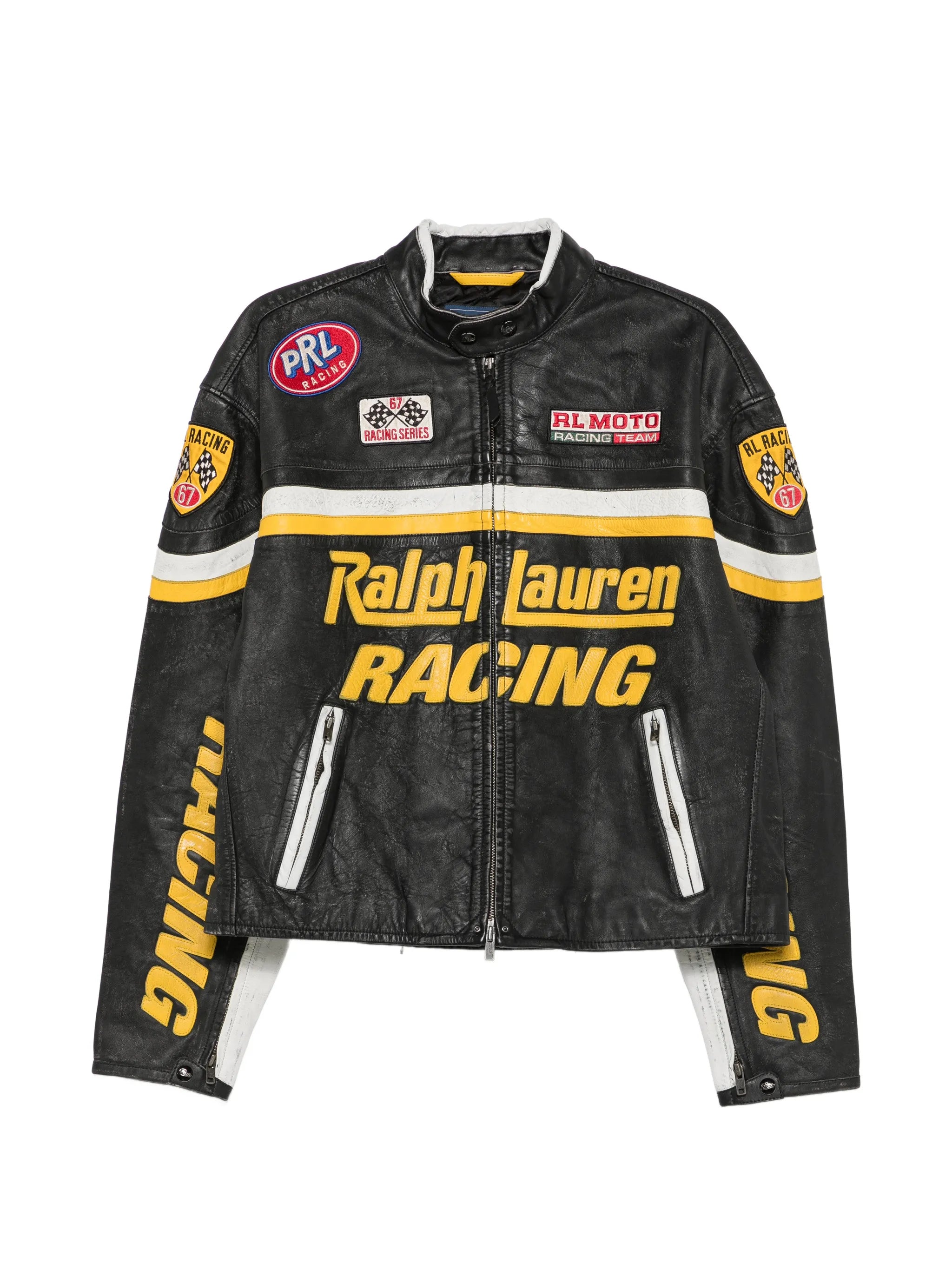 logo-patch leather jacket