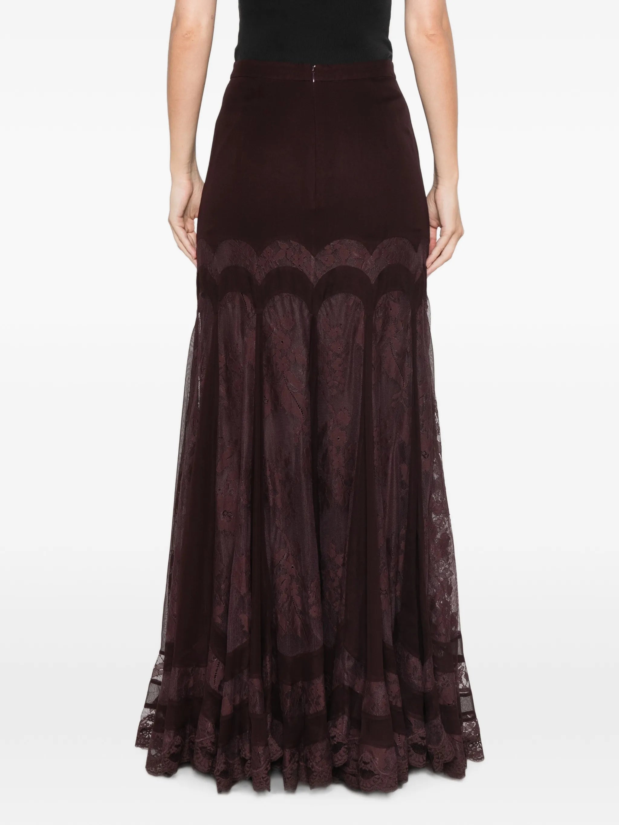 lace-panelled flared skirt
