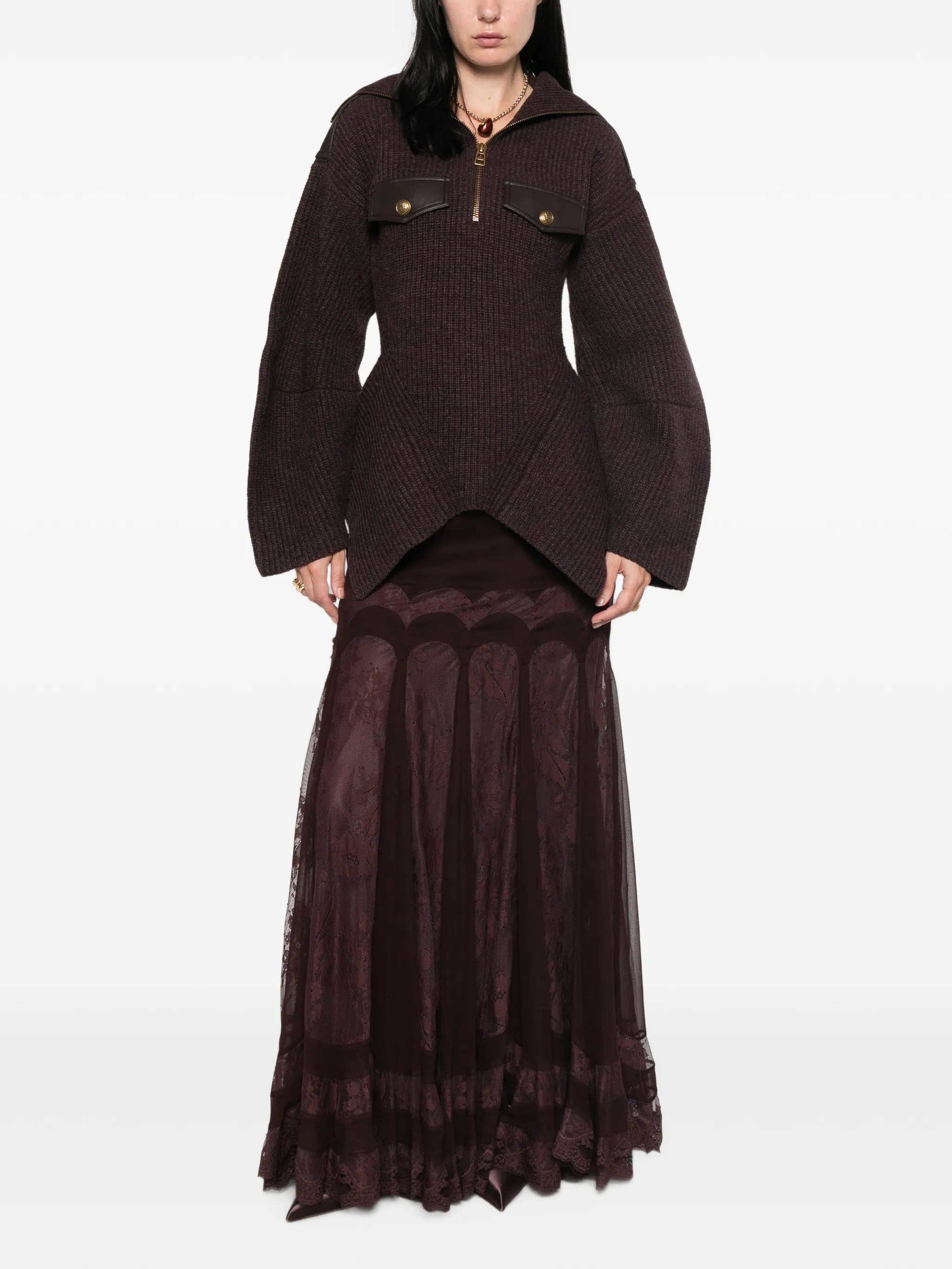 lace-panelled flared skirt