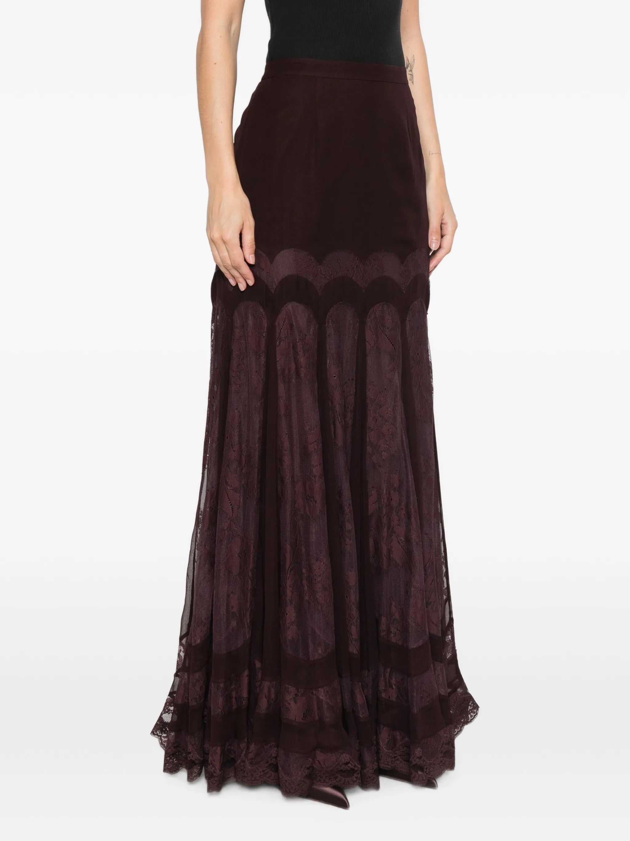 lace-panelled flared skirt