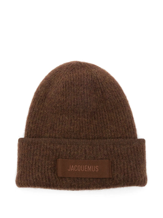 logo-patch ribbed beanie hat