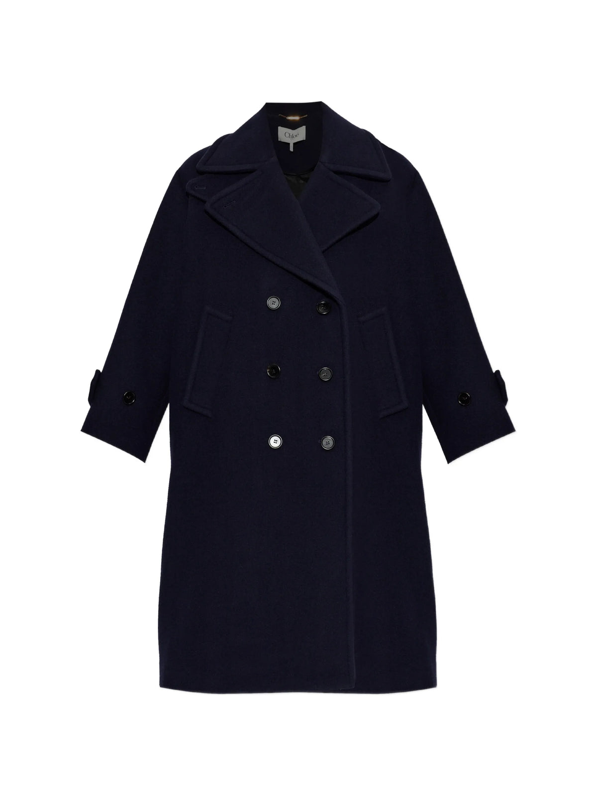 double-breasted oversized long coat in wool