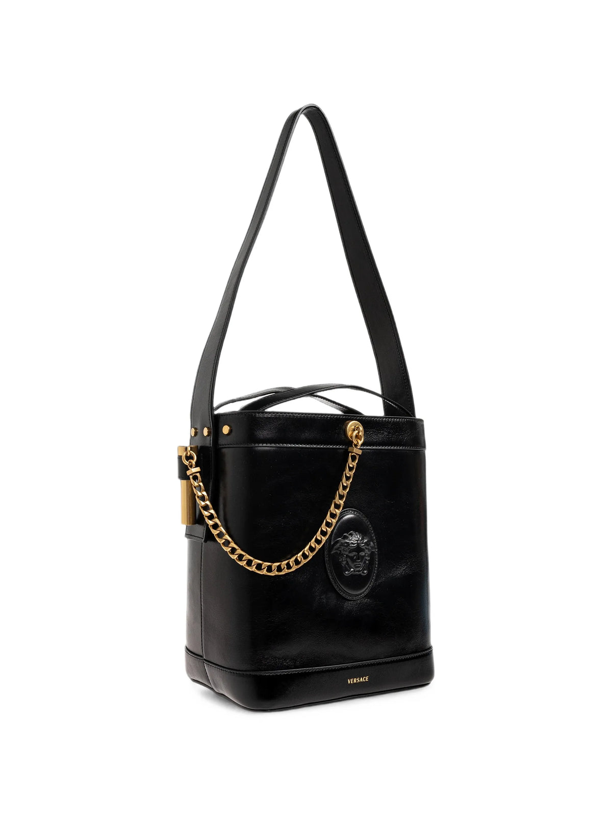 Pivot small leather bucket bag