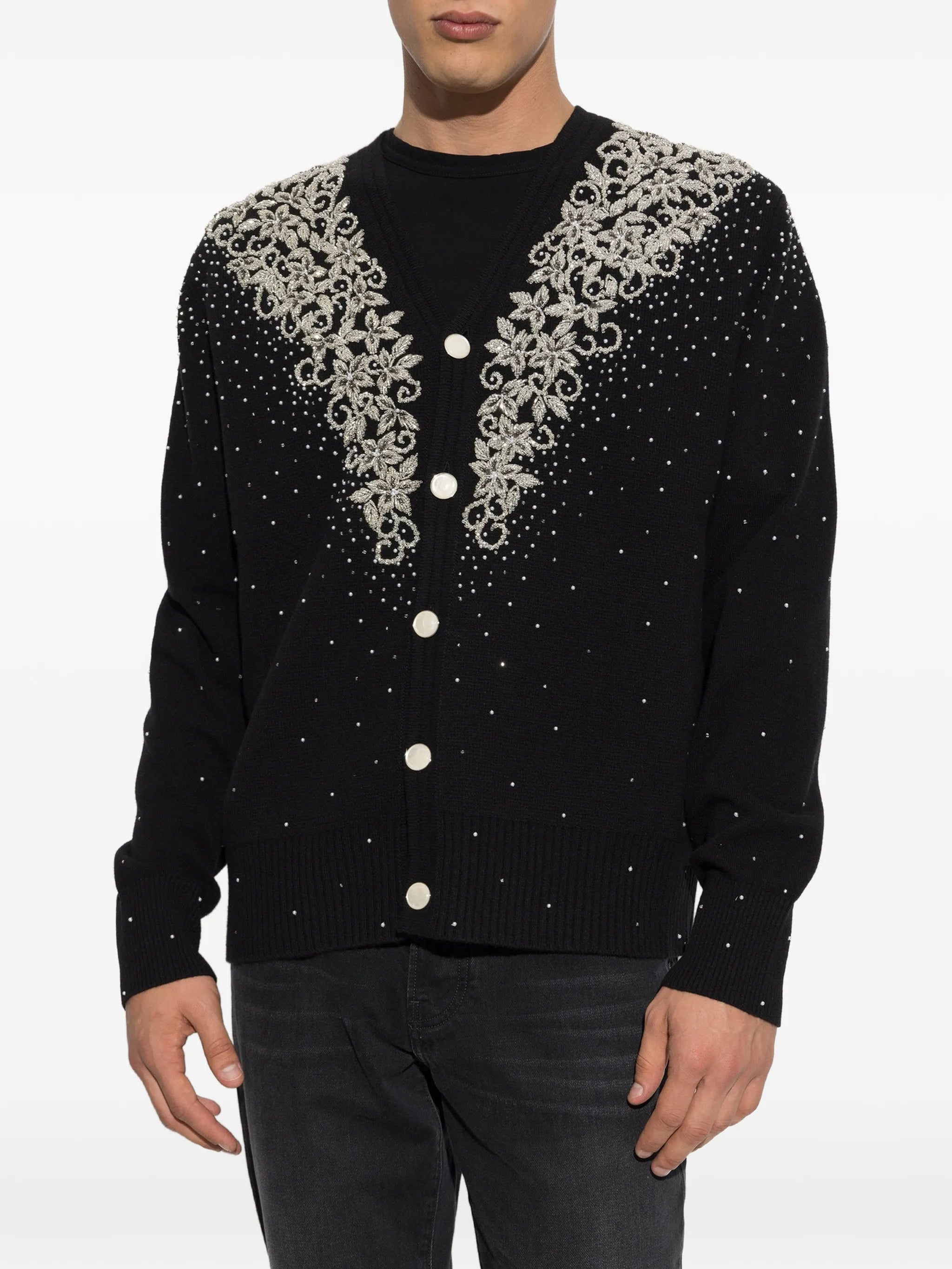 beaded floral-embroidered cardigan