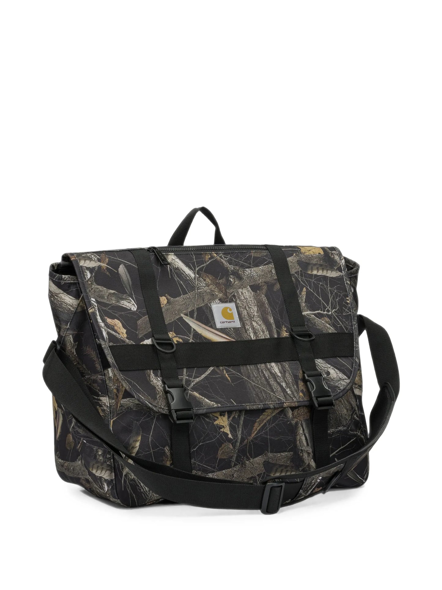 camouflage-print buckle-fastening shoulder bag