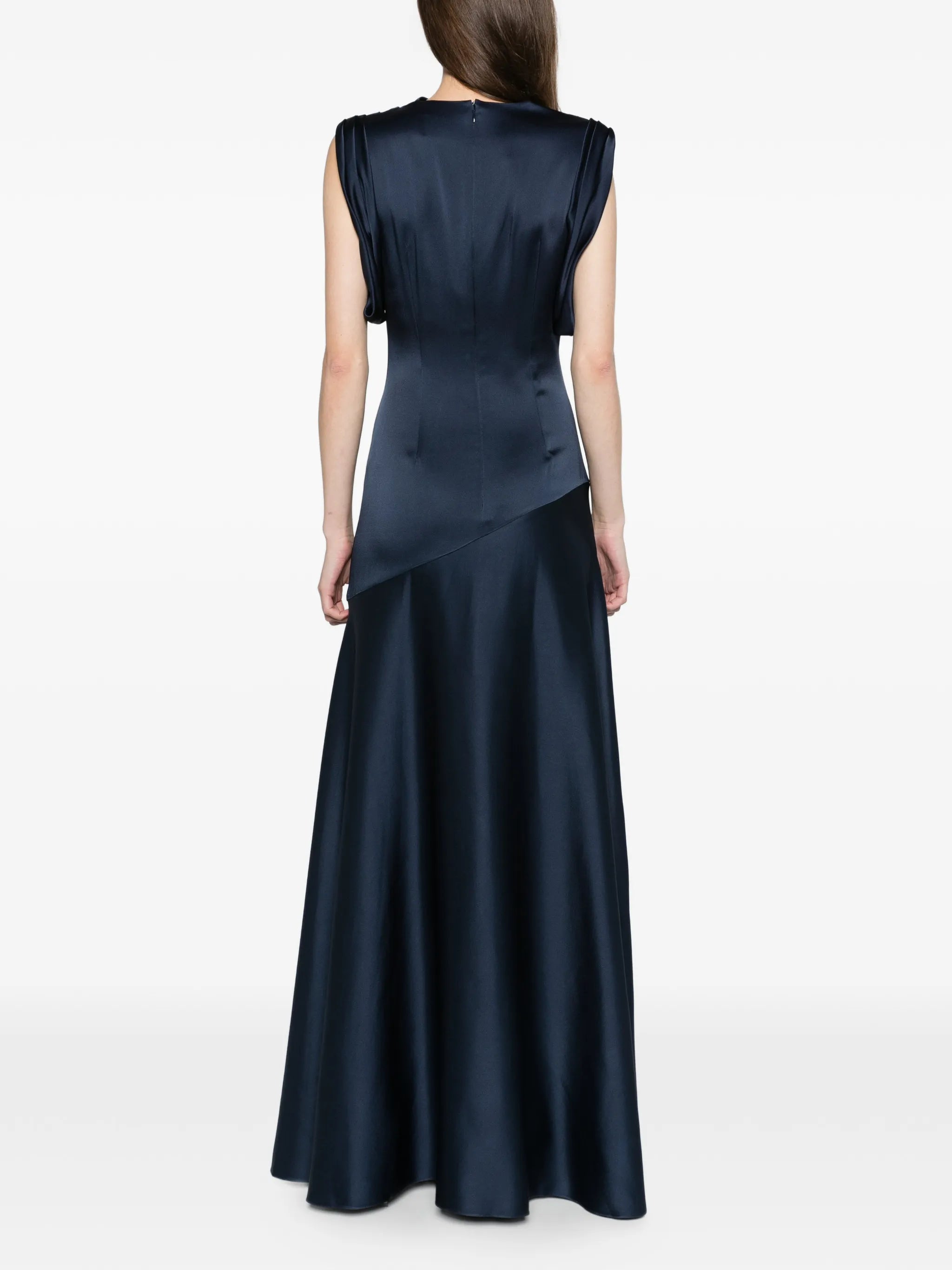 embellished satin draped gown