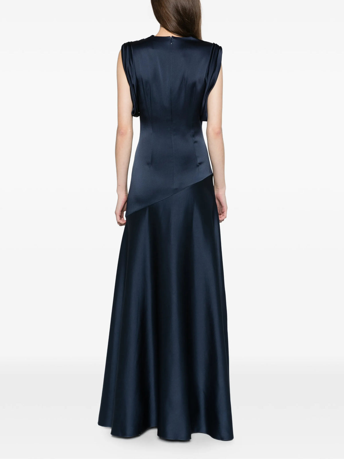 embellished satin draped gown