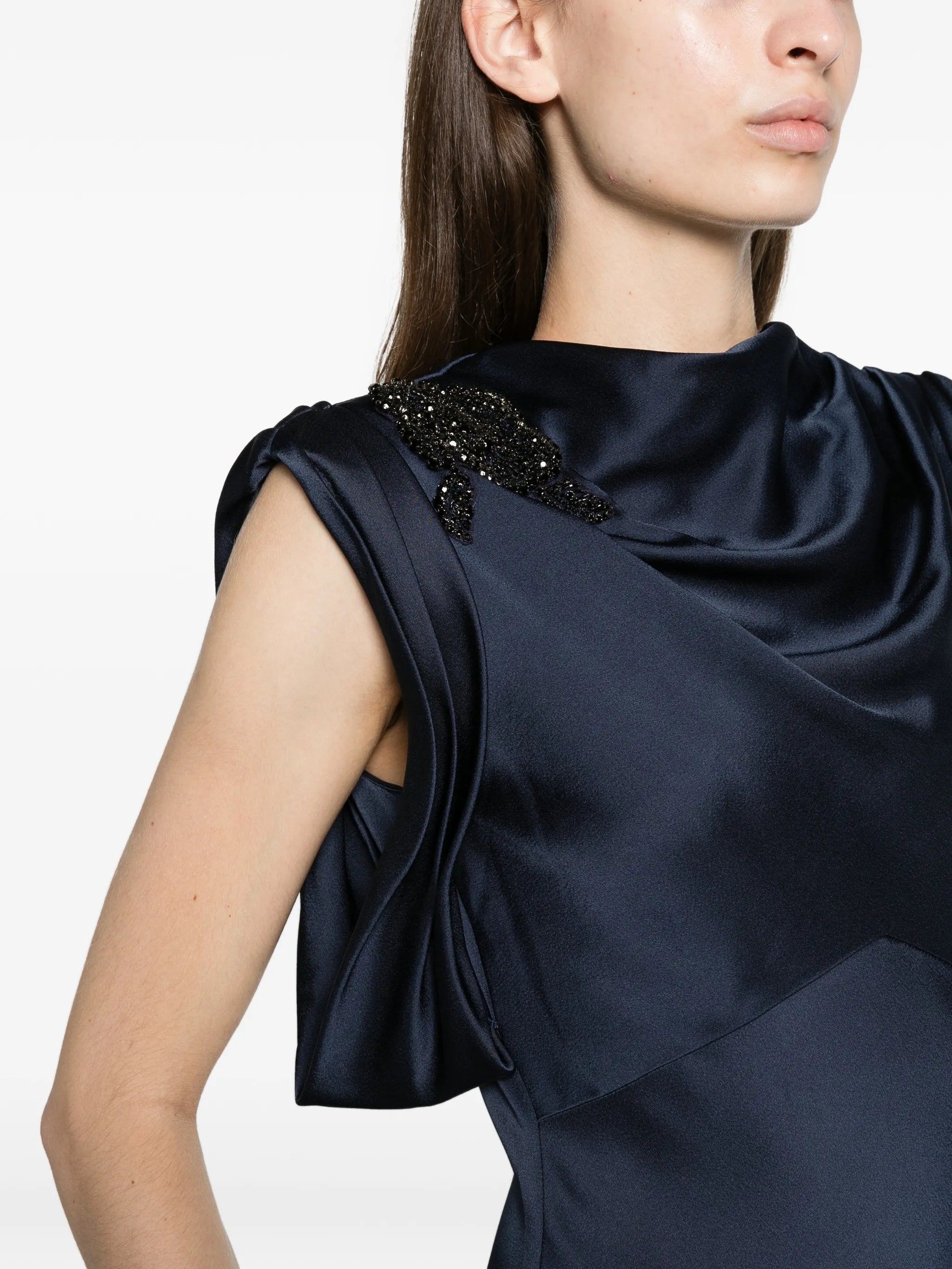 embellished satin draped gown