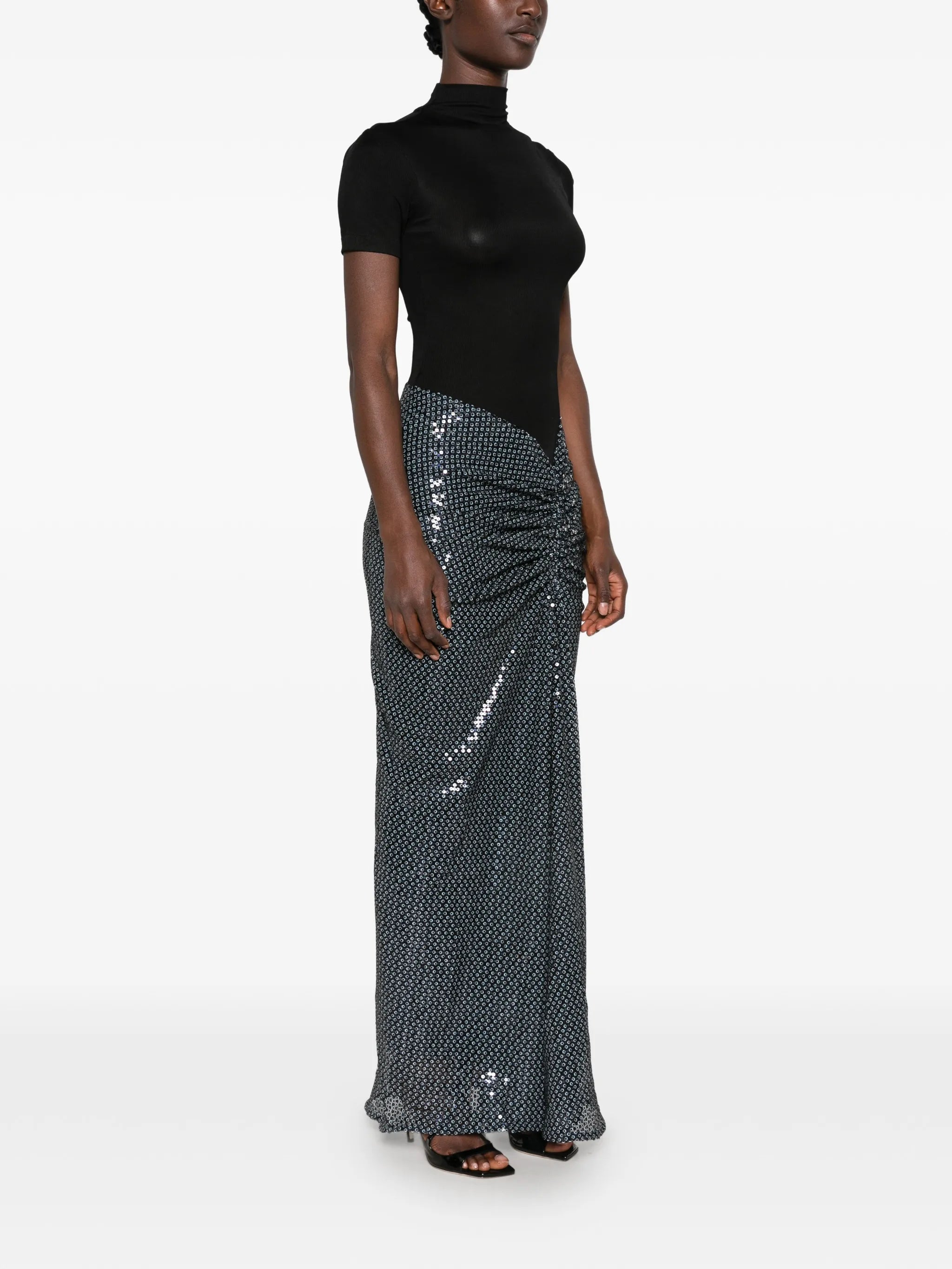 sequin-embellished ruched gown