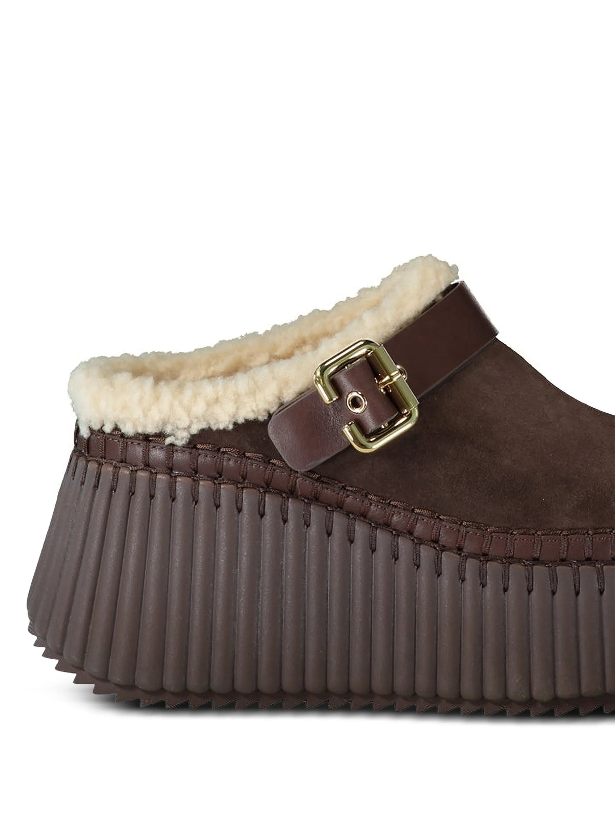 Nama buckle shearling mules