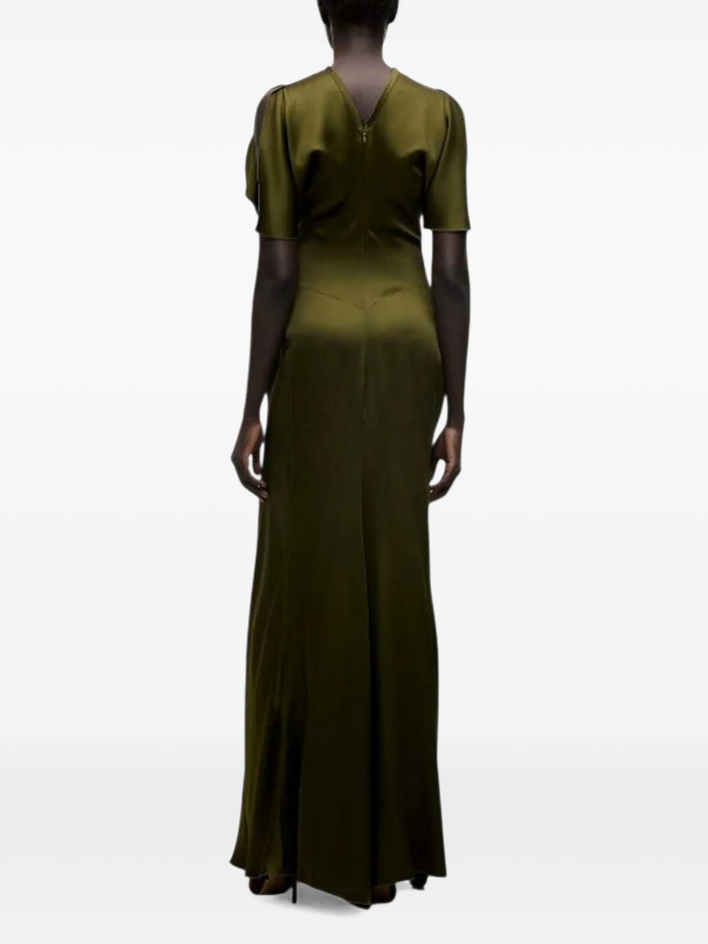gathered-waist flared-hem maxi dress