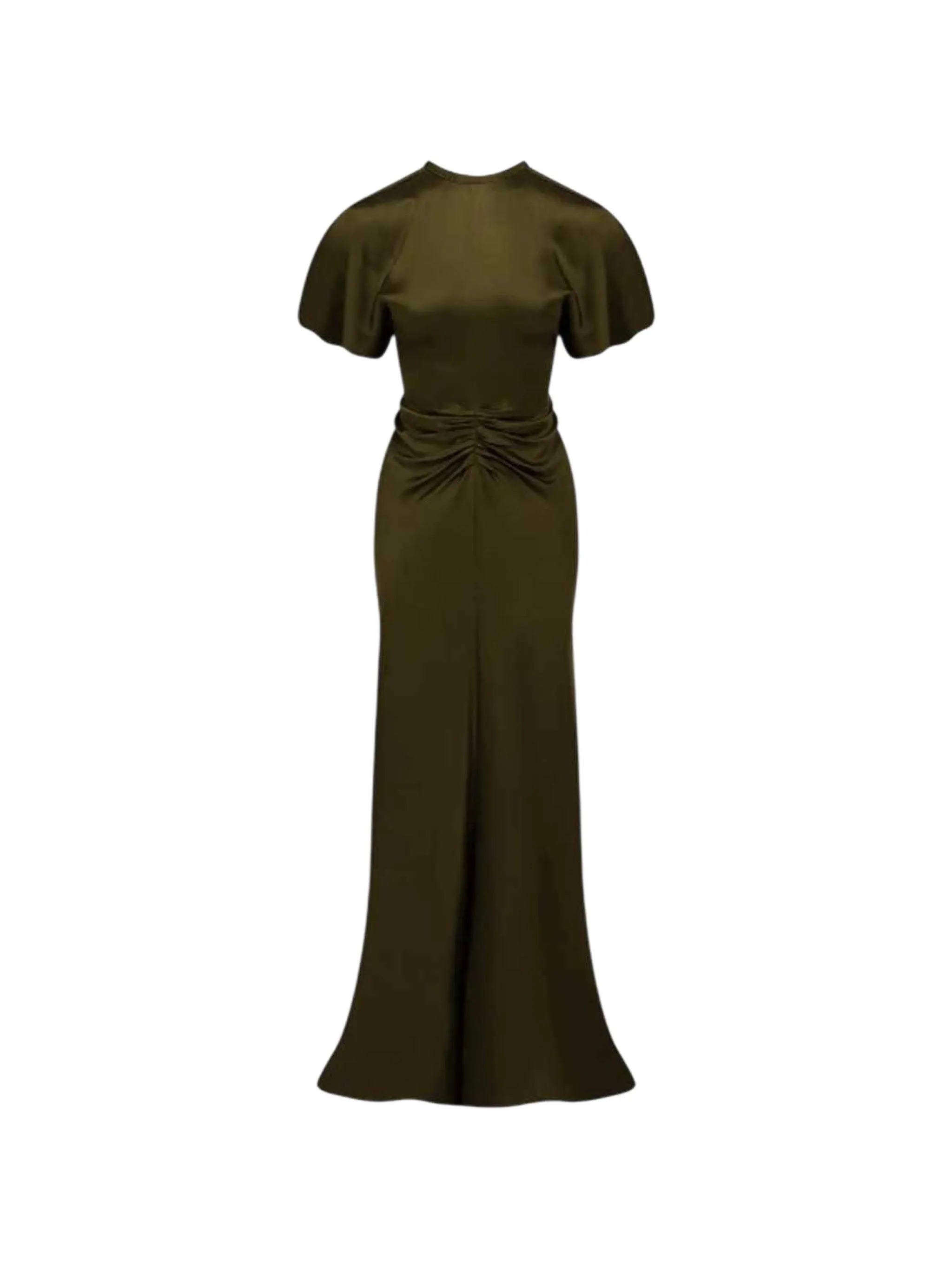 gathered-waist flared-hem maxi dress