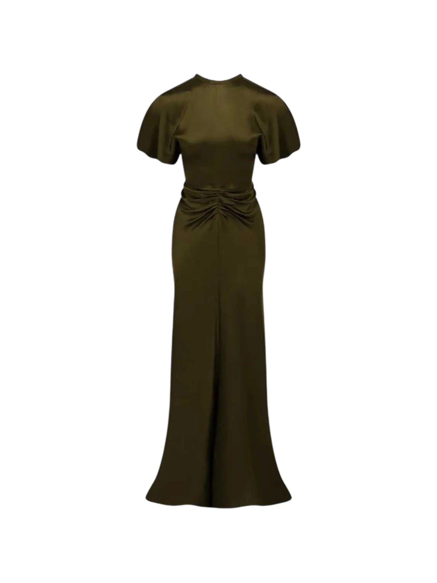 gathered-waist flared-hem maxi dress