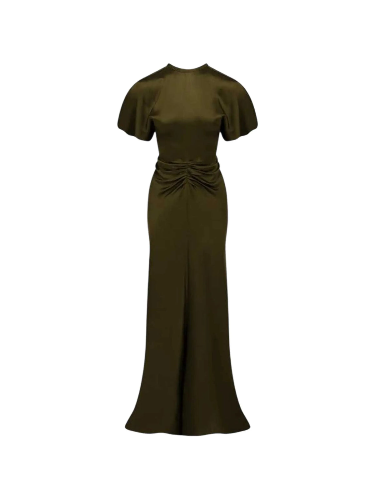 gathered-waist flared-hem maxi dress