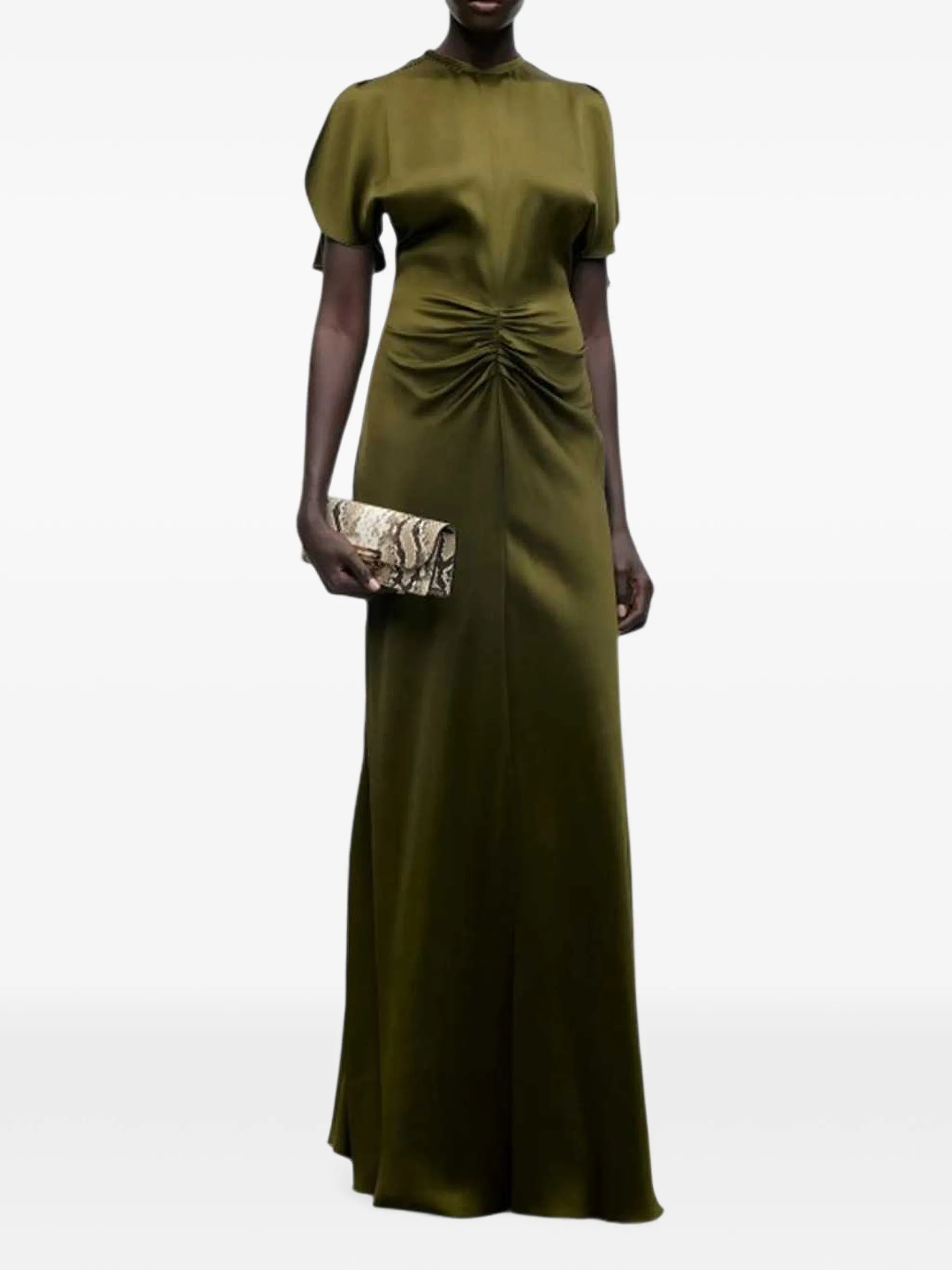 gathered-waist flared-hem maxi dress