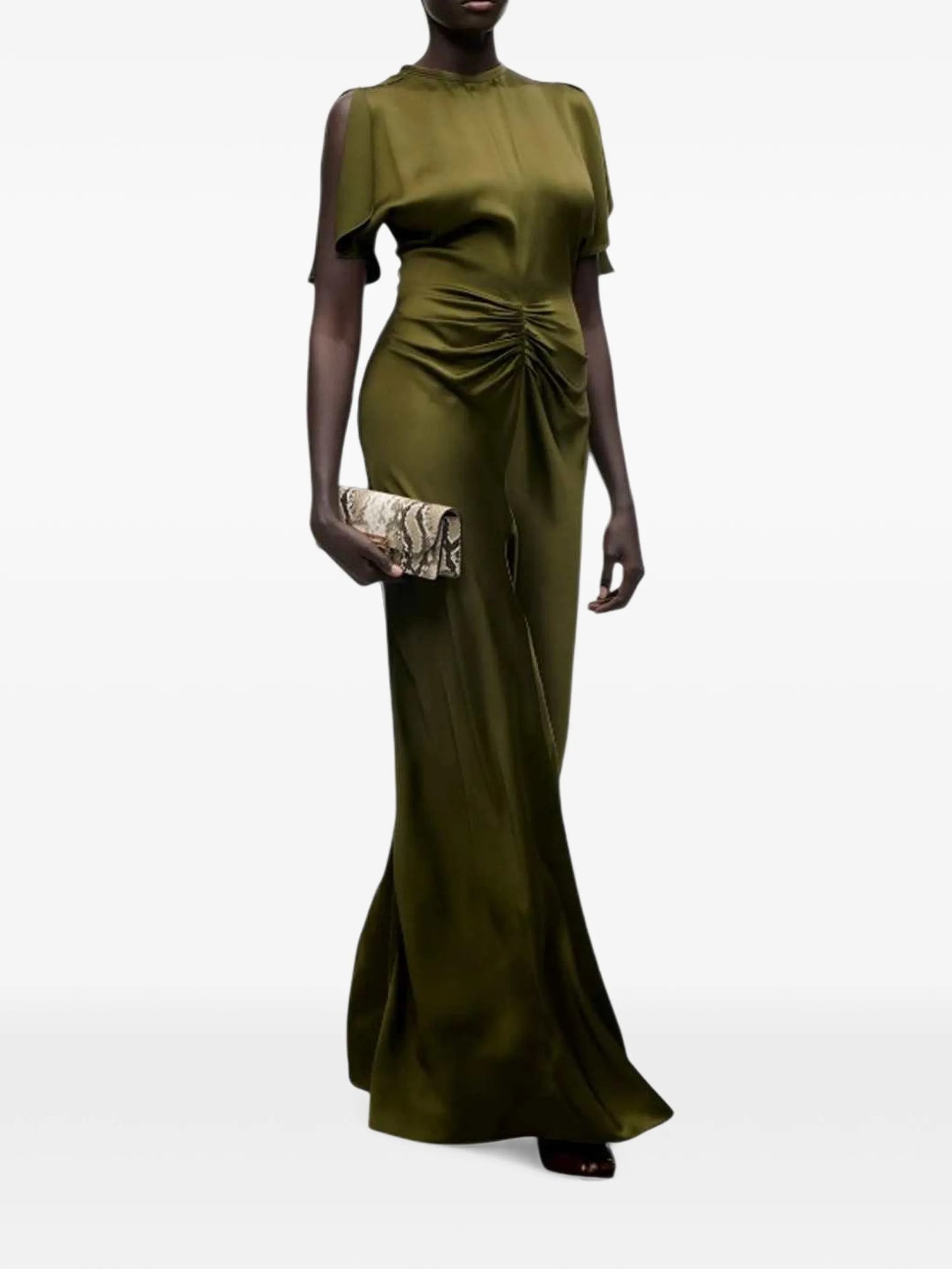 gathered-waist flared-hem maxi dress