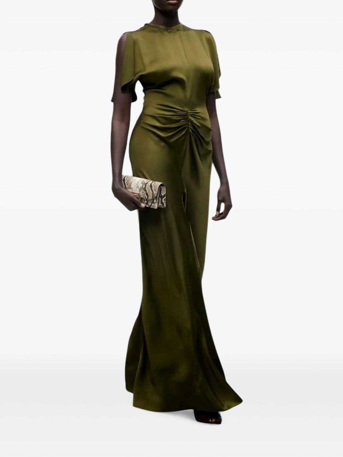 gathered-waist flared-hem maxi dress