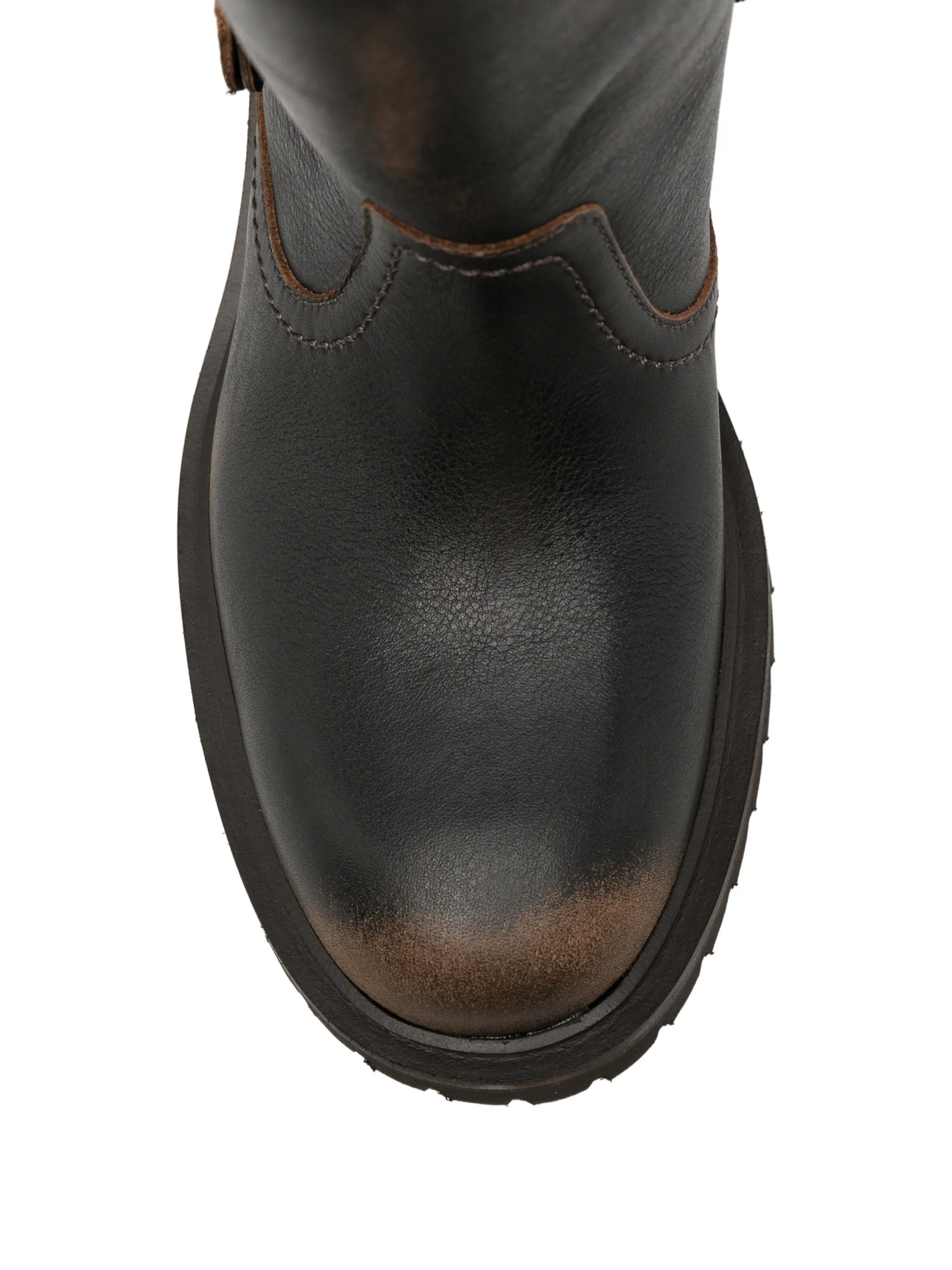 triple-buckle distressed-effect biker boots