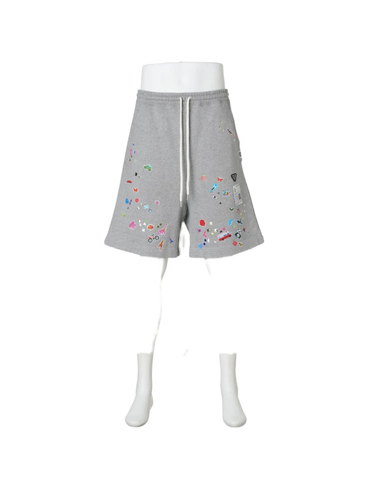 kids-sticker printed sweat shorts