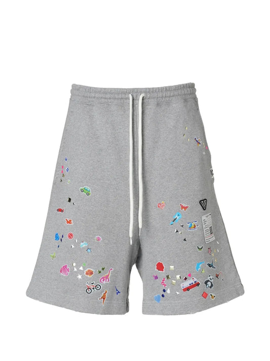 kids-sticker printed sweat shorts