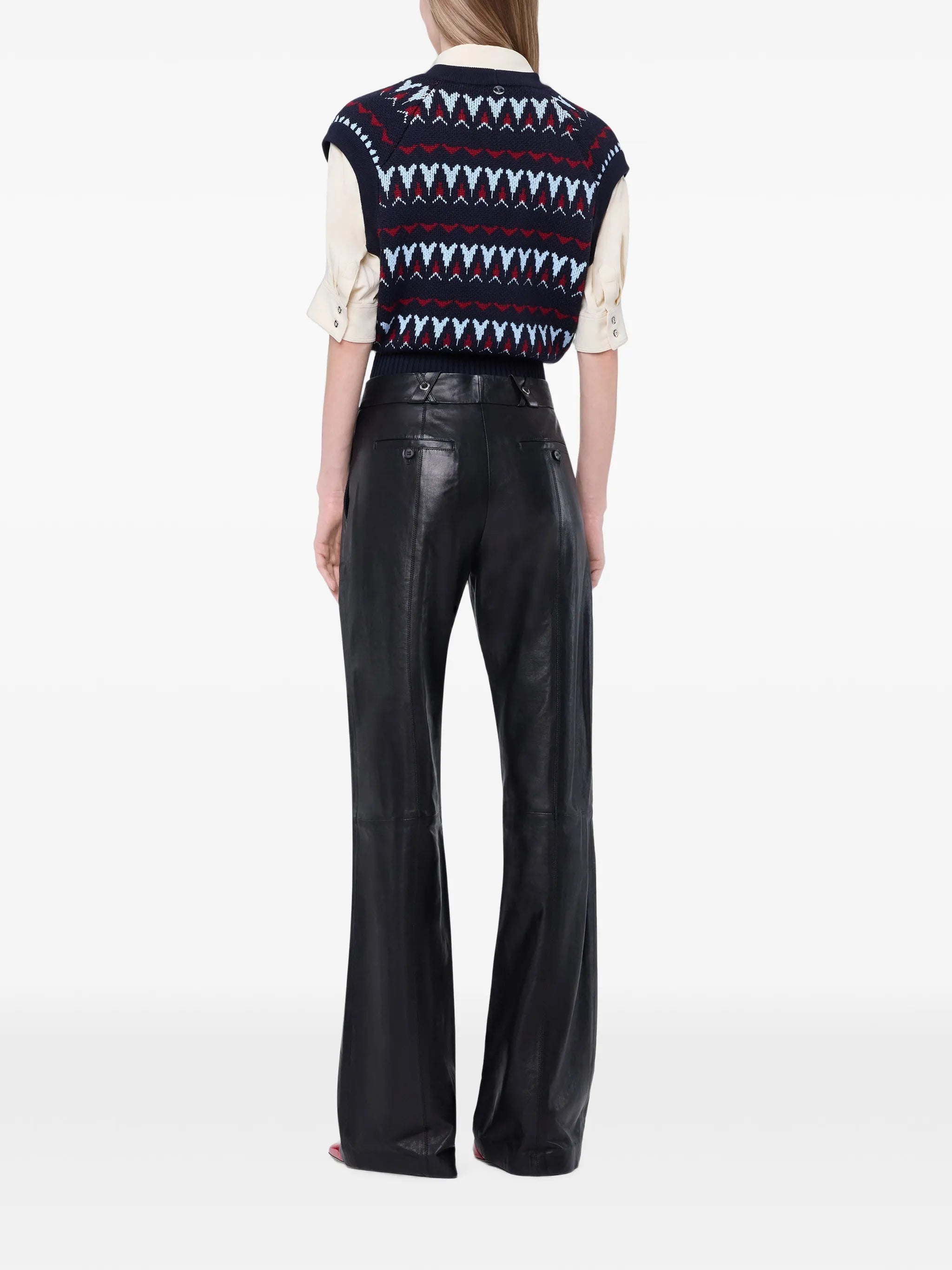 black lambskin-leather straight-leg trousers